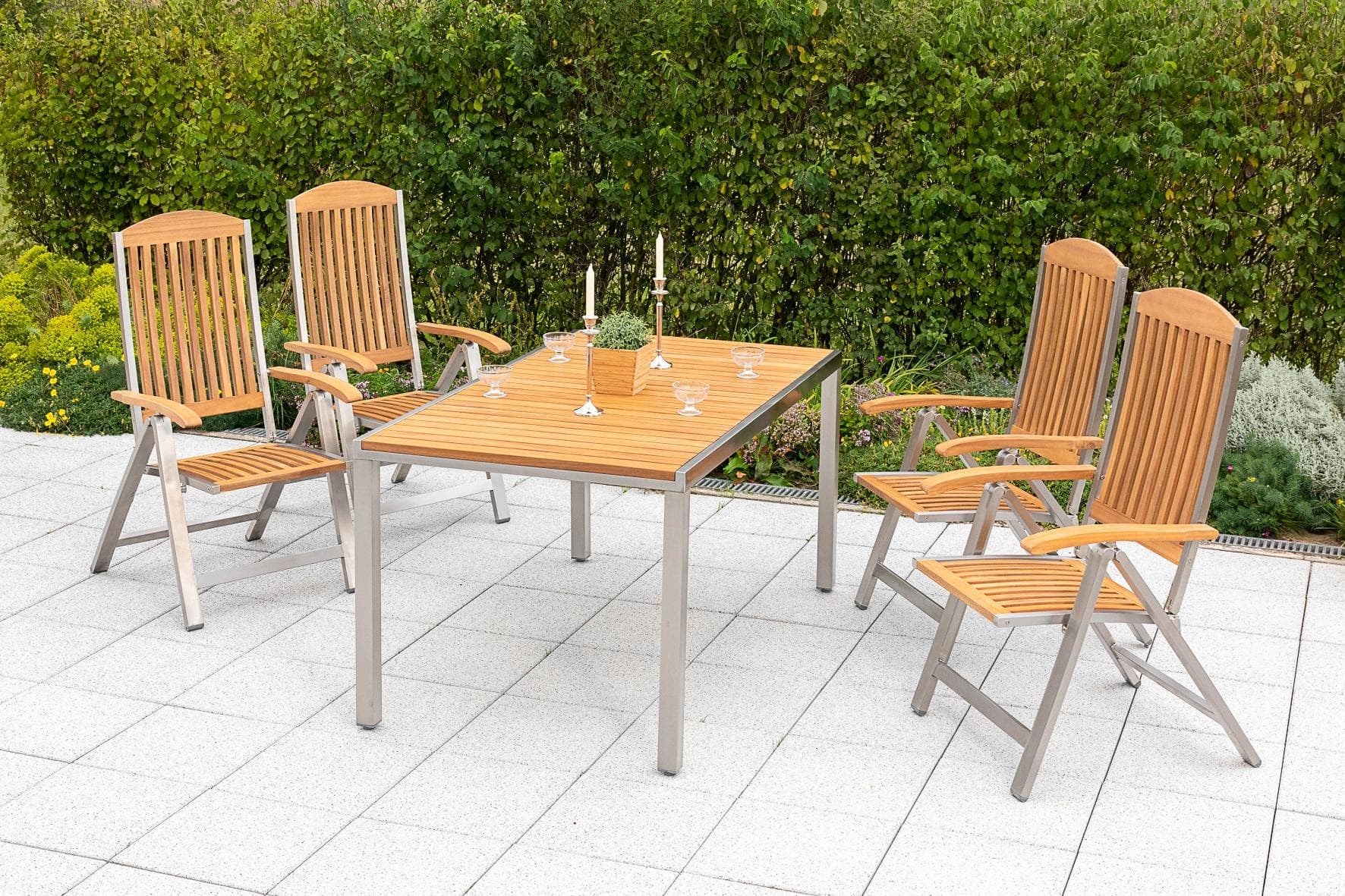 5-teilige Garten-Essgruppe Keros mit Klappsesseln