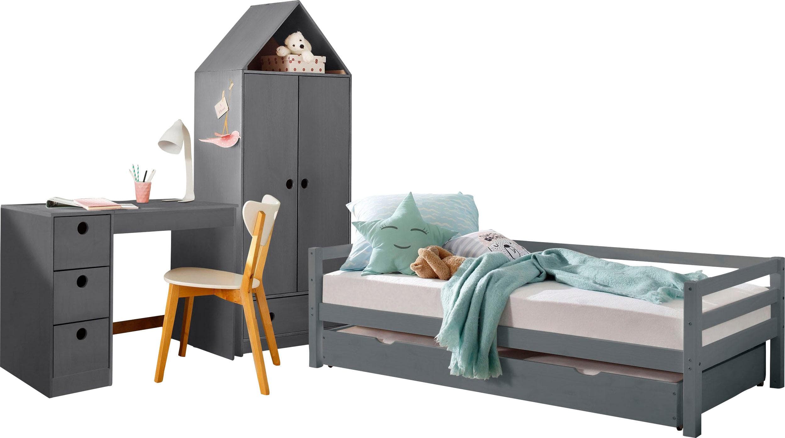 Jugendzimmer-Set OTTO HOME Alpi grau mit Kleiderschrank Bett