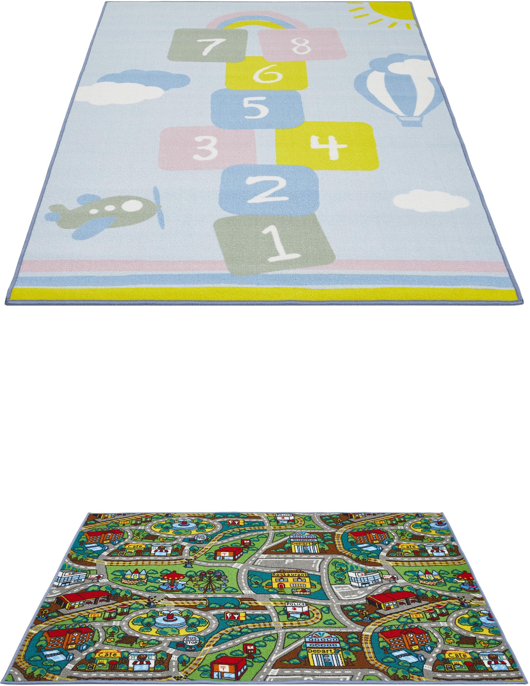 Andiamo Kinderteppich Duo: Wendbarer Spiel- & Straßenteppich mit Hüpfkästchen