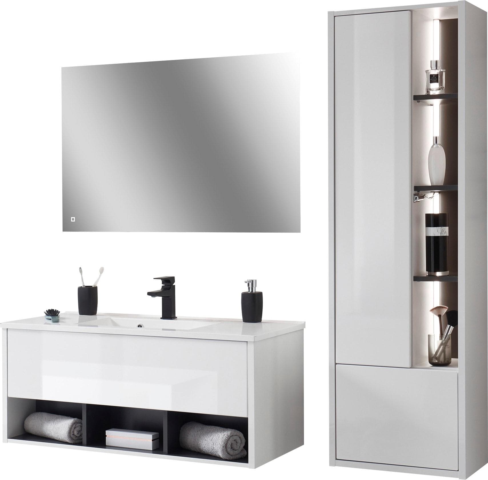 Home Affaire Badmöbel-Set Studio Line Weiß Anthrazit 3-teilig