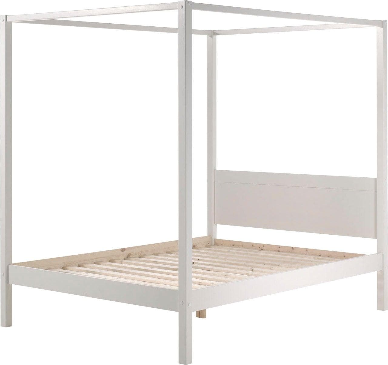 Himmelbett aus massiver Kiefer, weiß, zeitlos