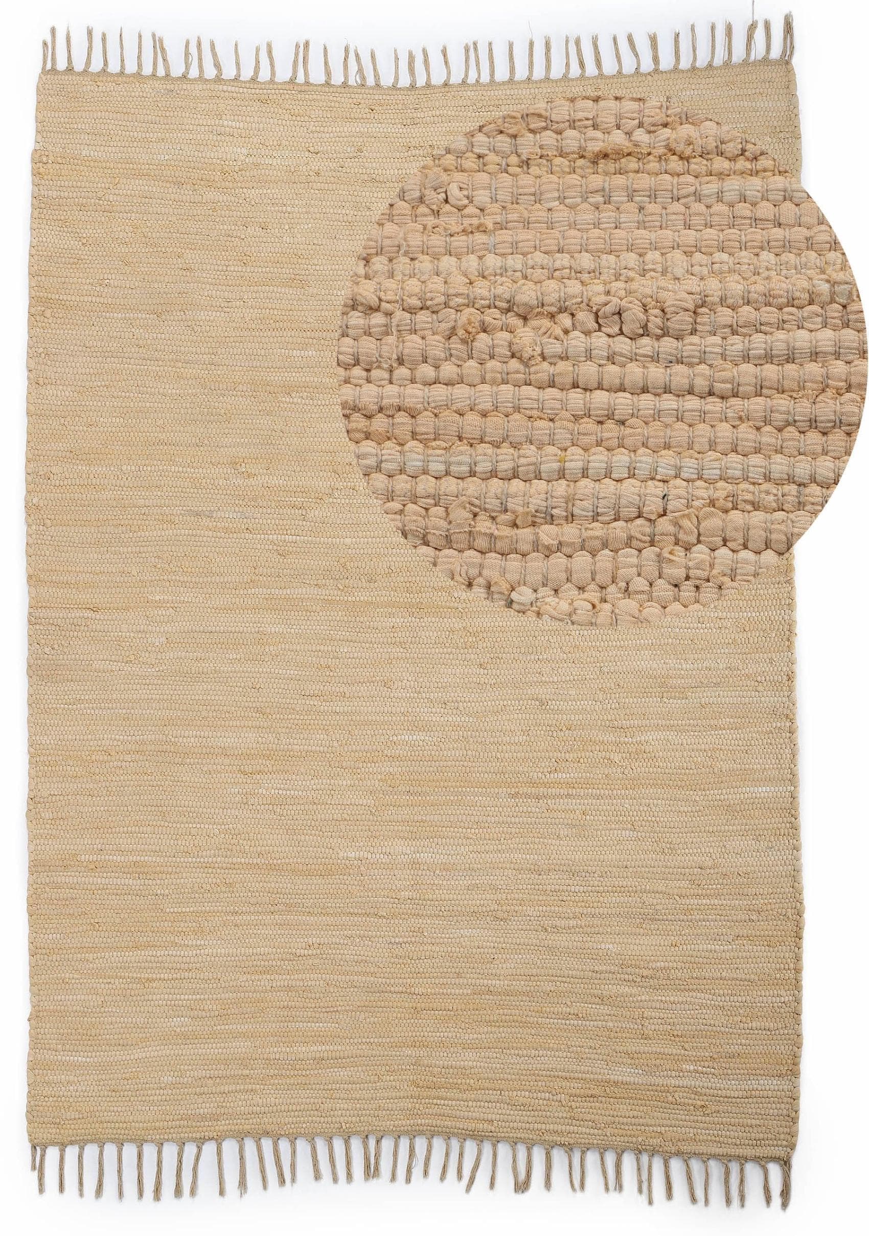 Home Affaire Handgewebter Baumwollteppich Handweb Uni - Wendeteppich mit Fransen