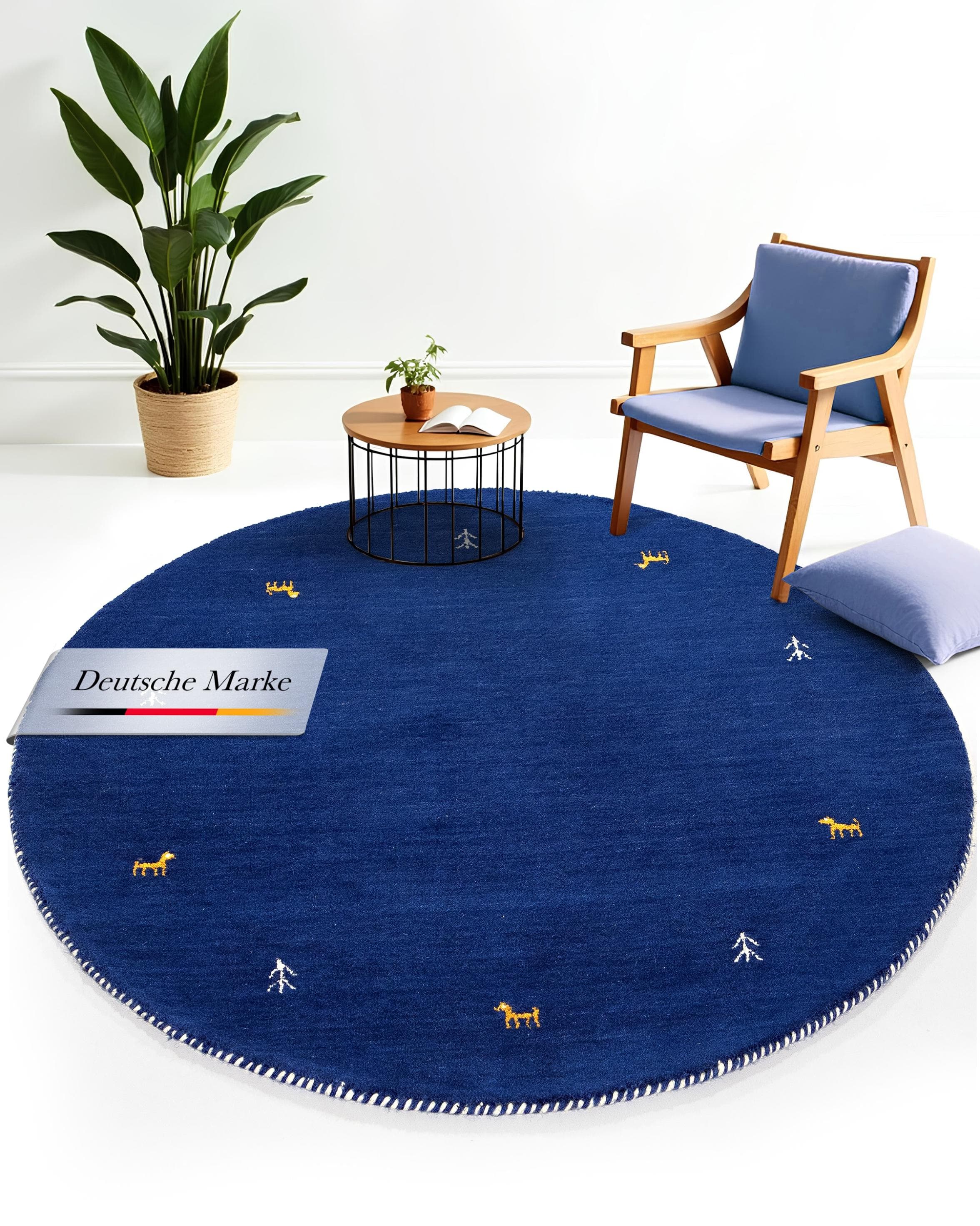 Carpetfine Wollteppich Gabbeh Uni: Handgewebt aus reiner Wolle mit Tiermotiven