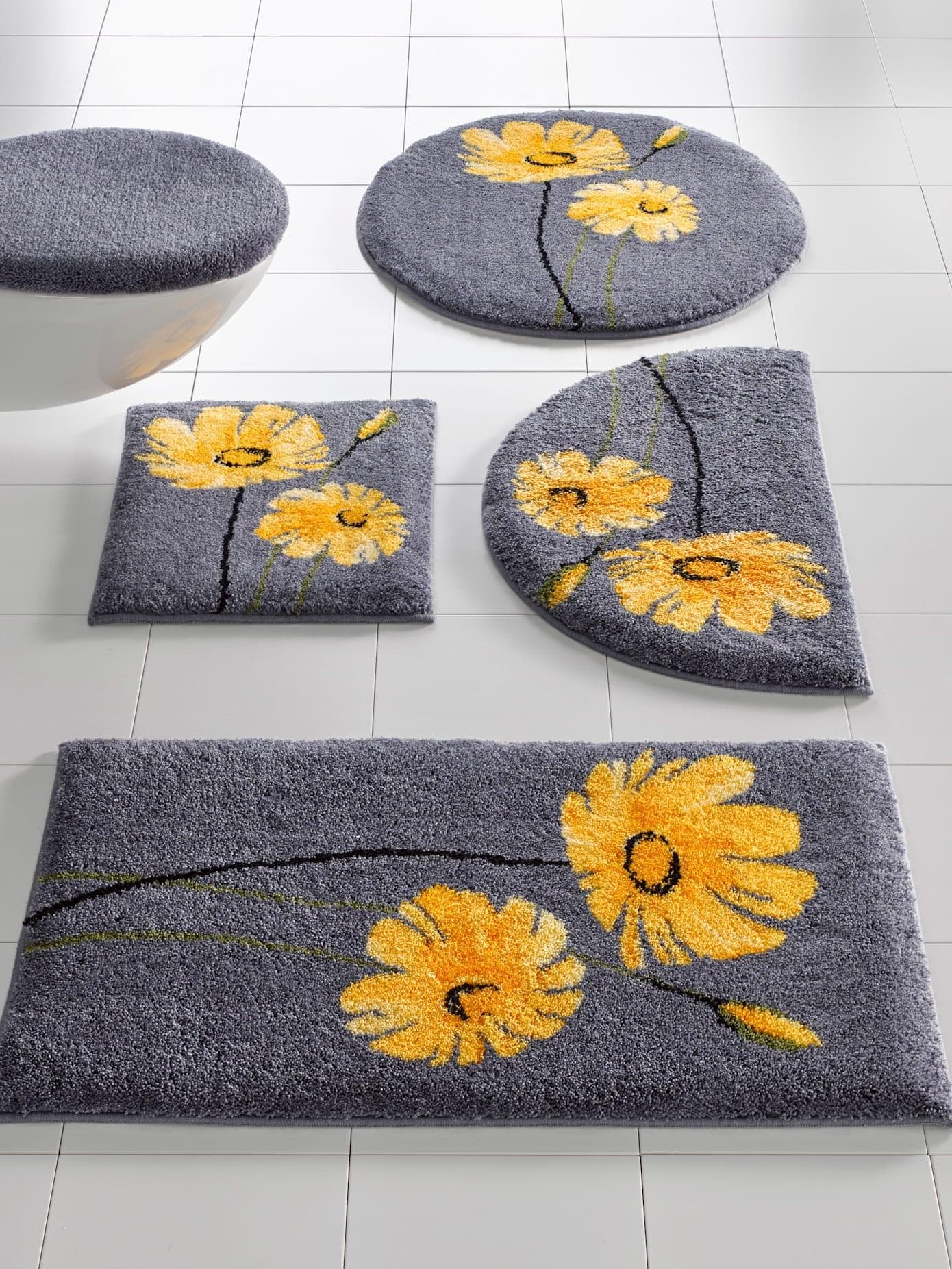 Badematte Grund Grau/Gelb Rund 75cm