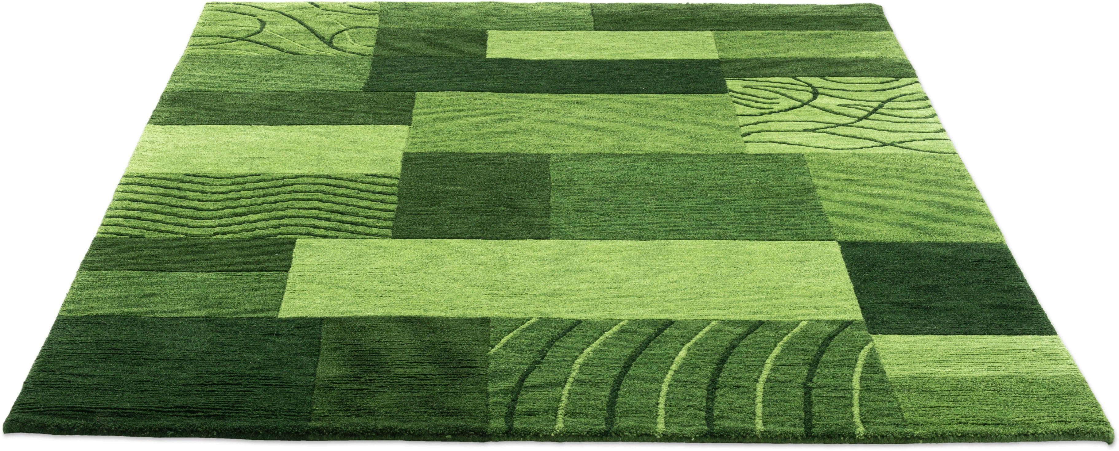 THEKO Wollteppich Domas 4028 Grün Handgeknüpft