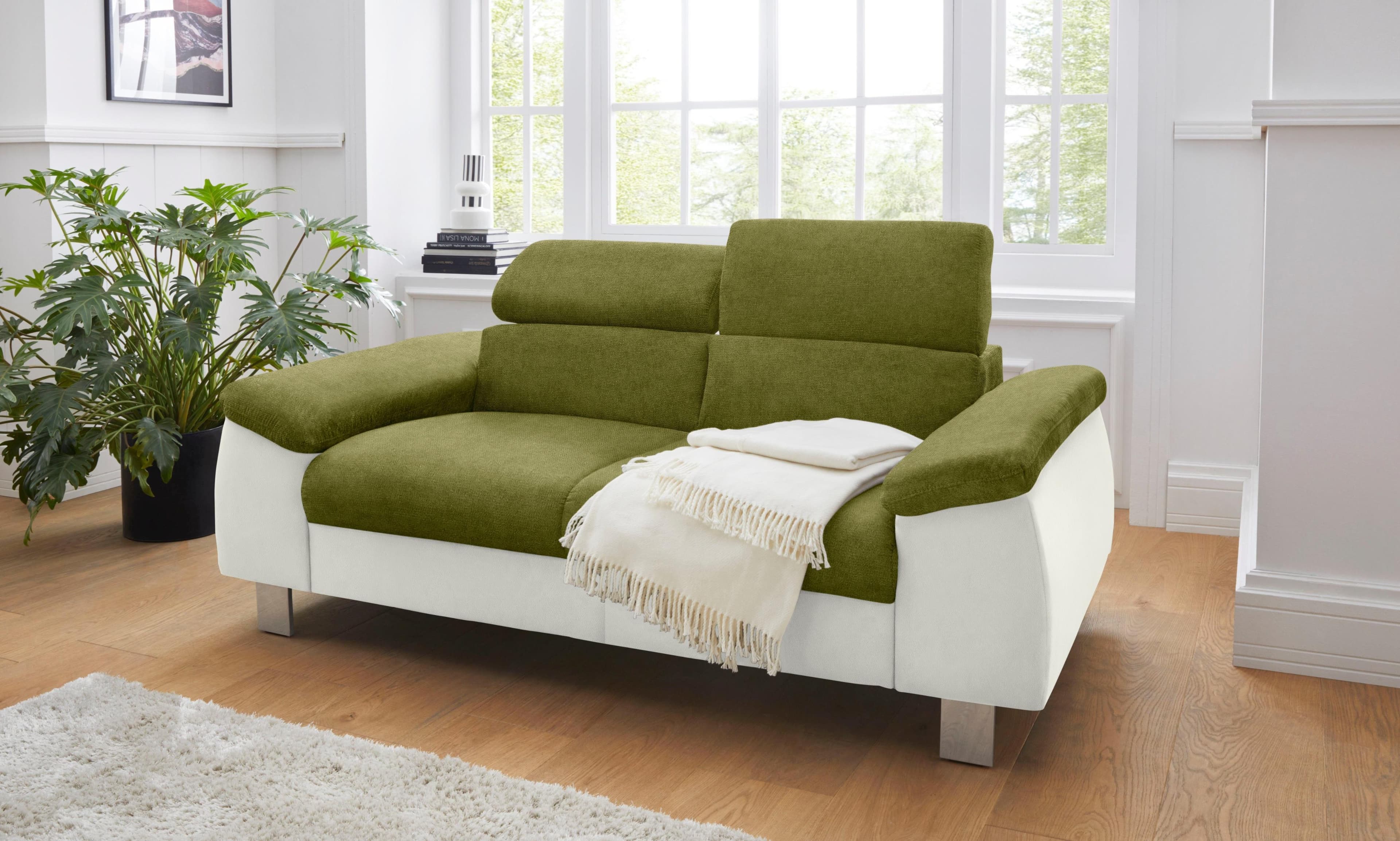 Polstergarnitur COTTA Komaris 2er-Sofa & Hocker grün creme