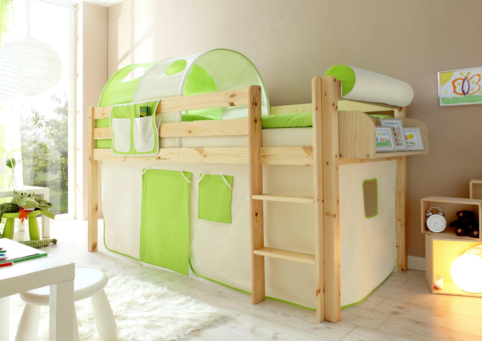 Ticaa Hochbett Malte mit Rollrost und Textil-Set