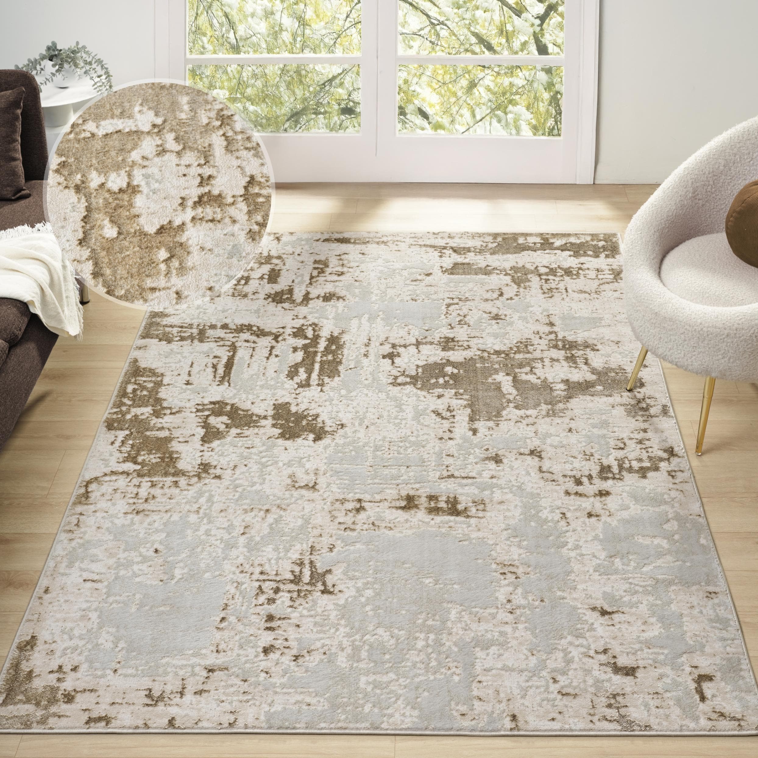 Vintage Landhaus Teppich in Beige, Kunstfaser