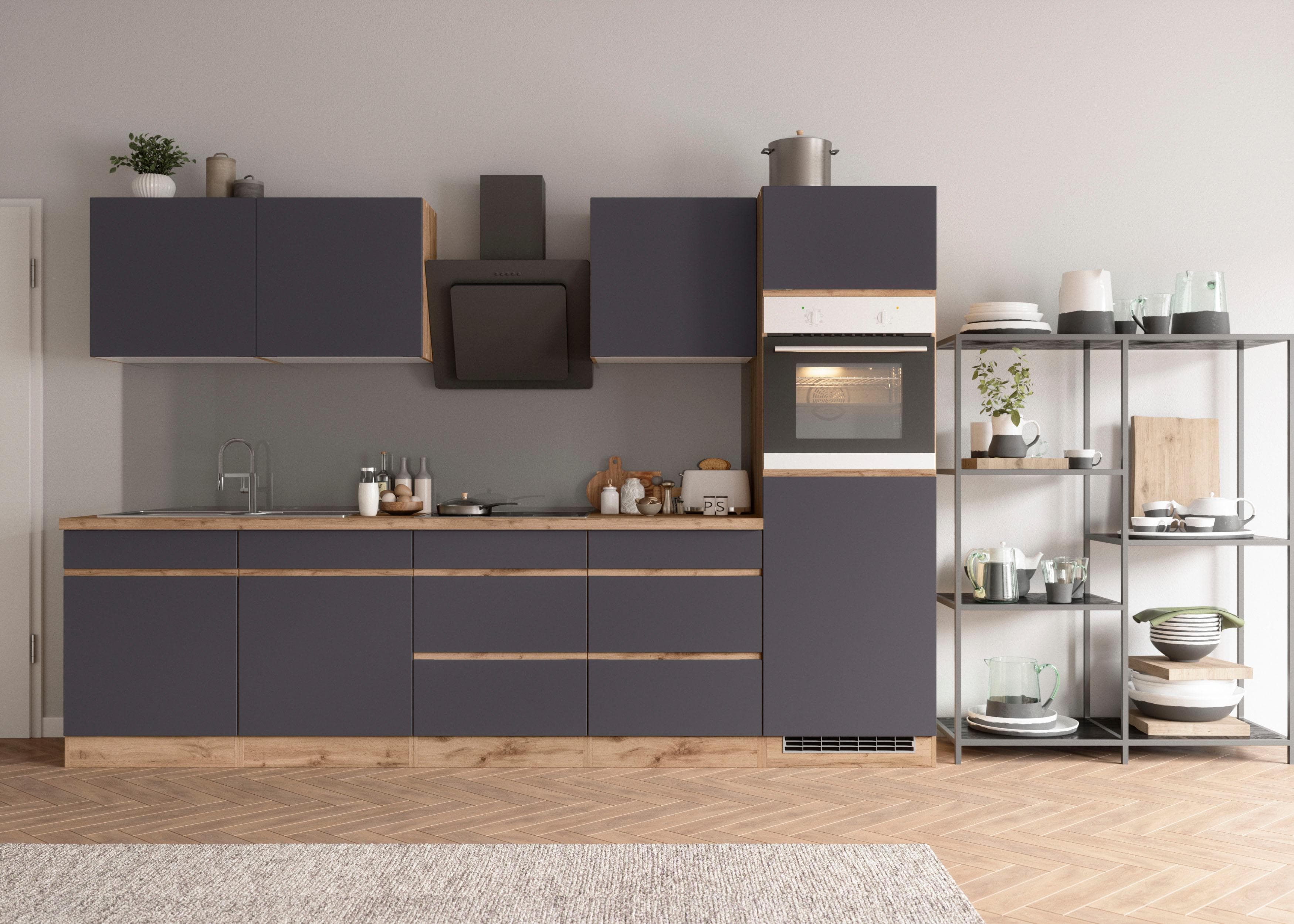 KOCHSTATION Küchenzeile KS-Riesa mit Edelstahlspüle und MDF-Fronten