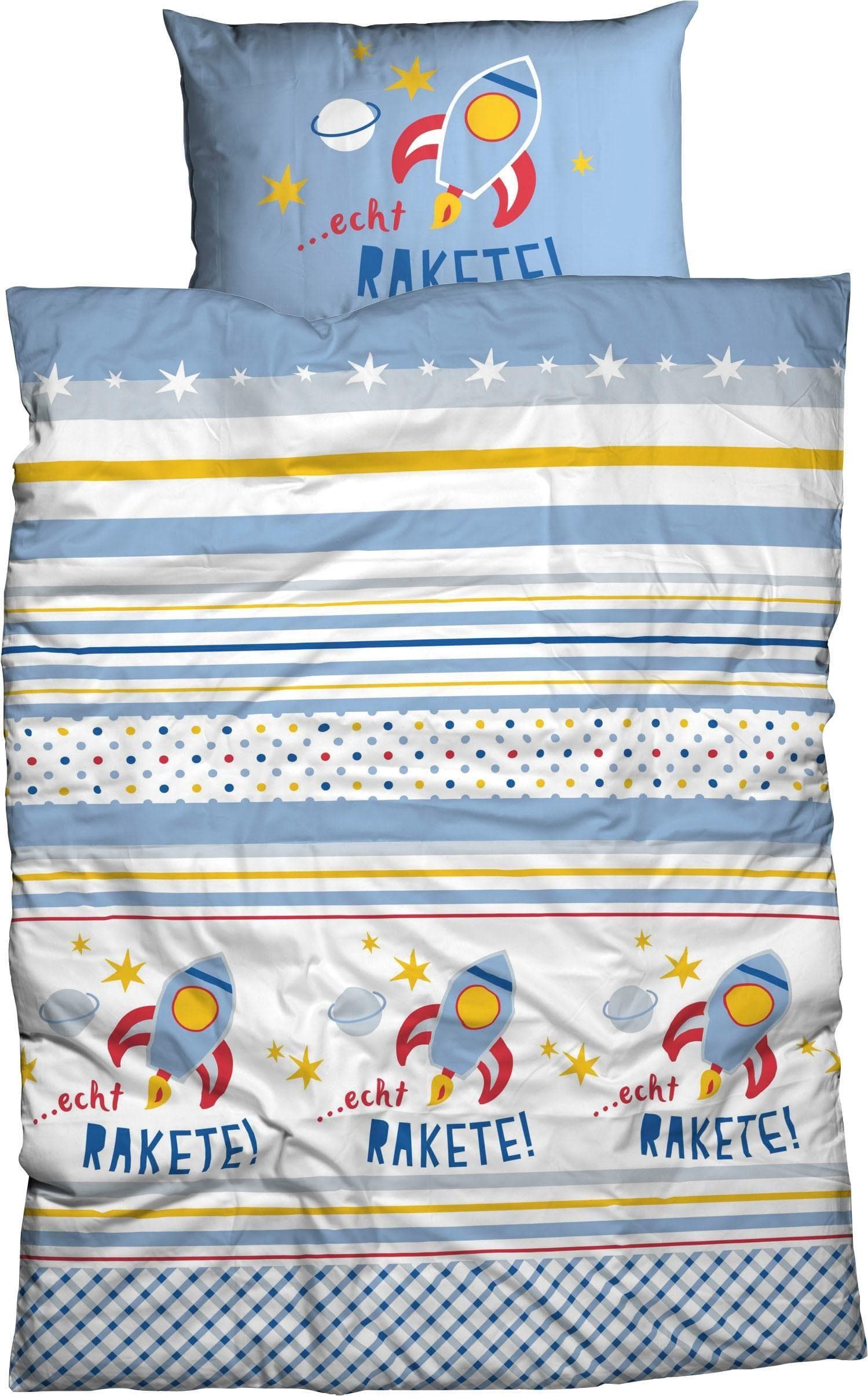 Kinderbettwäsche ADELHEID Echt Rakete Hellblau 100% Baumwolle