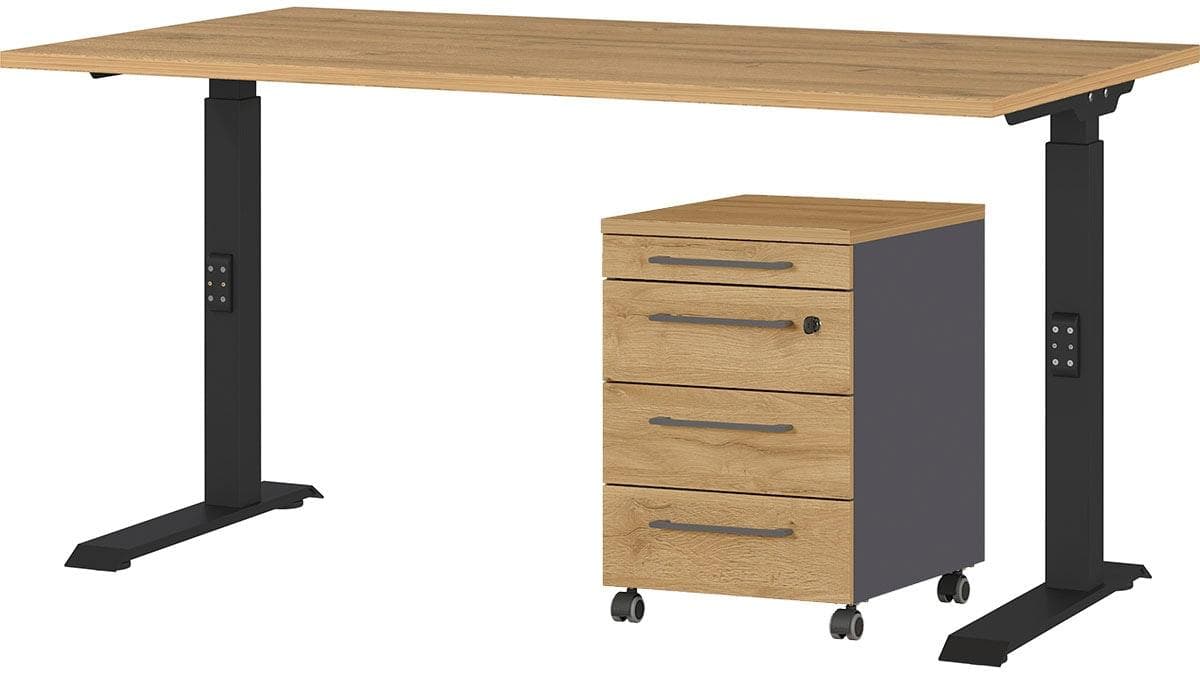 GERMANIA Büromöbel-Set Agenda Schwarz Eiche Schreibtisch Rollcontainer