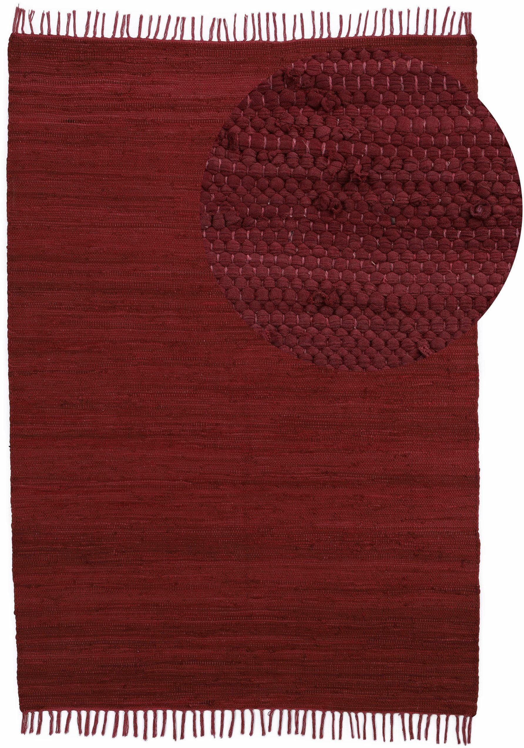 Home Affaire Handgewebter Baumwollteppich Handweb Uni - Wendeteppich mit Fransen