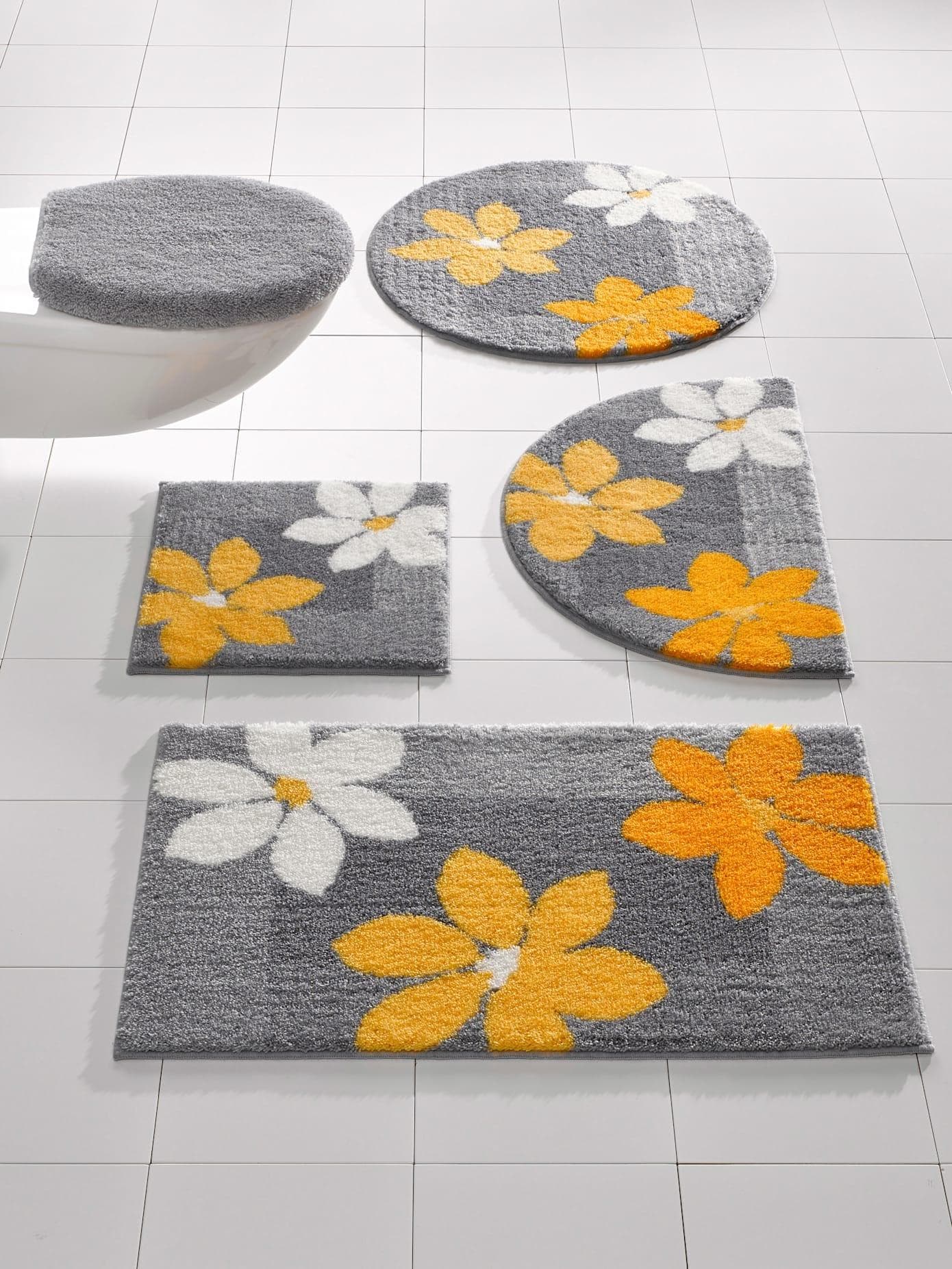 Badematte Grund Gelb Geblümtes Design