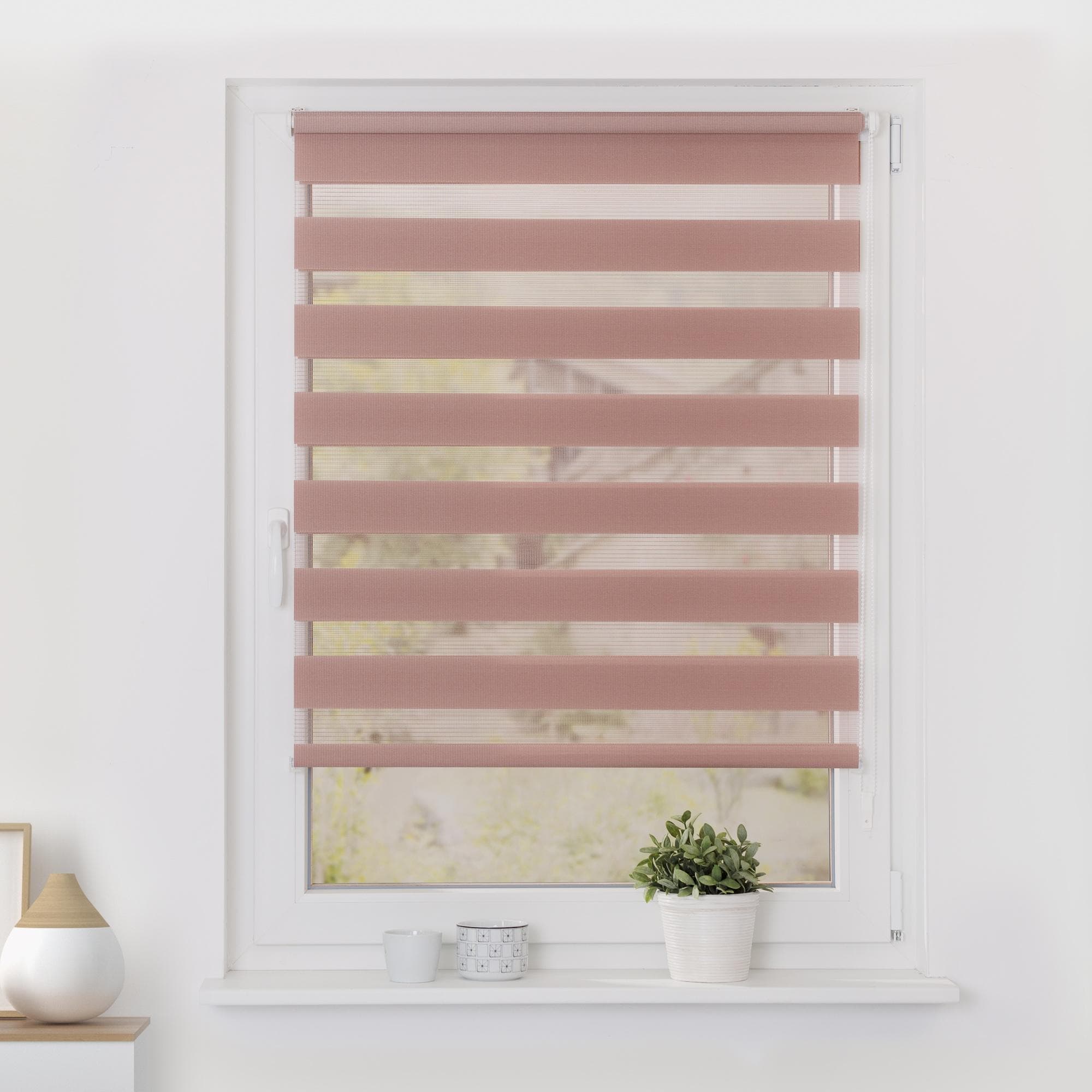 Doppelrollo LICHTBLICK ORIGINAL Duo Rollo Klemmfix rosa weiß 80x200cm