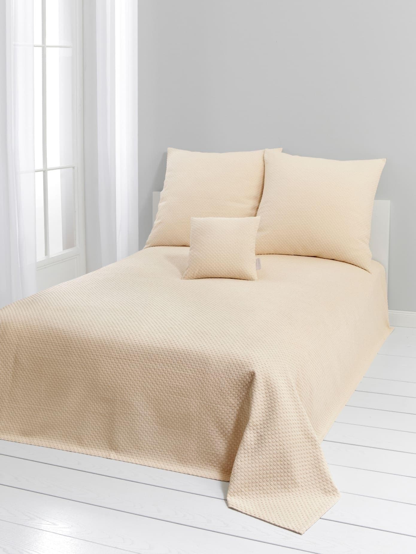 Tagesdecke Gr. 1 Beige Baumwolle Waffelmuster