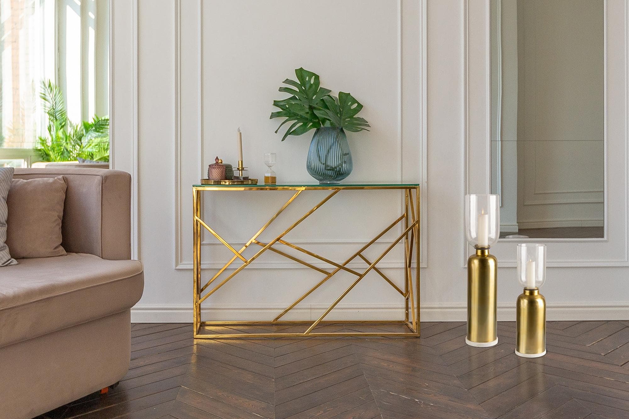 Kayoom Shanti Bodenkerzenhalter aus Metall mit Marmor-Sockel und Glas