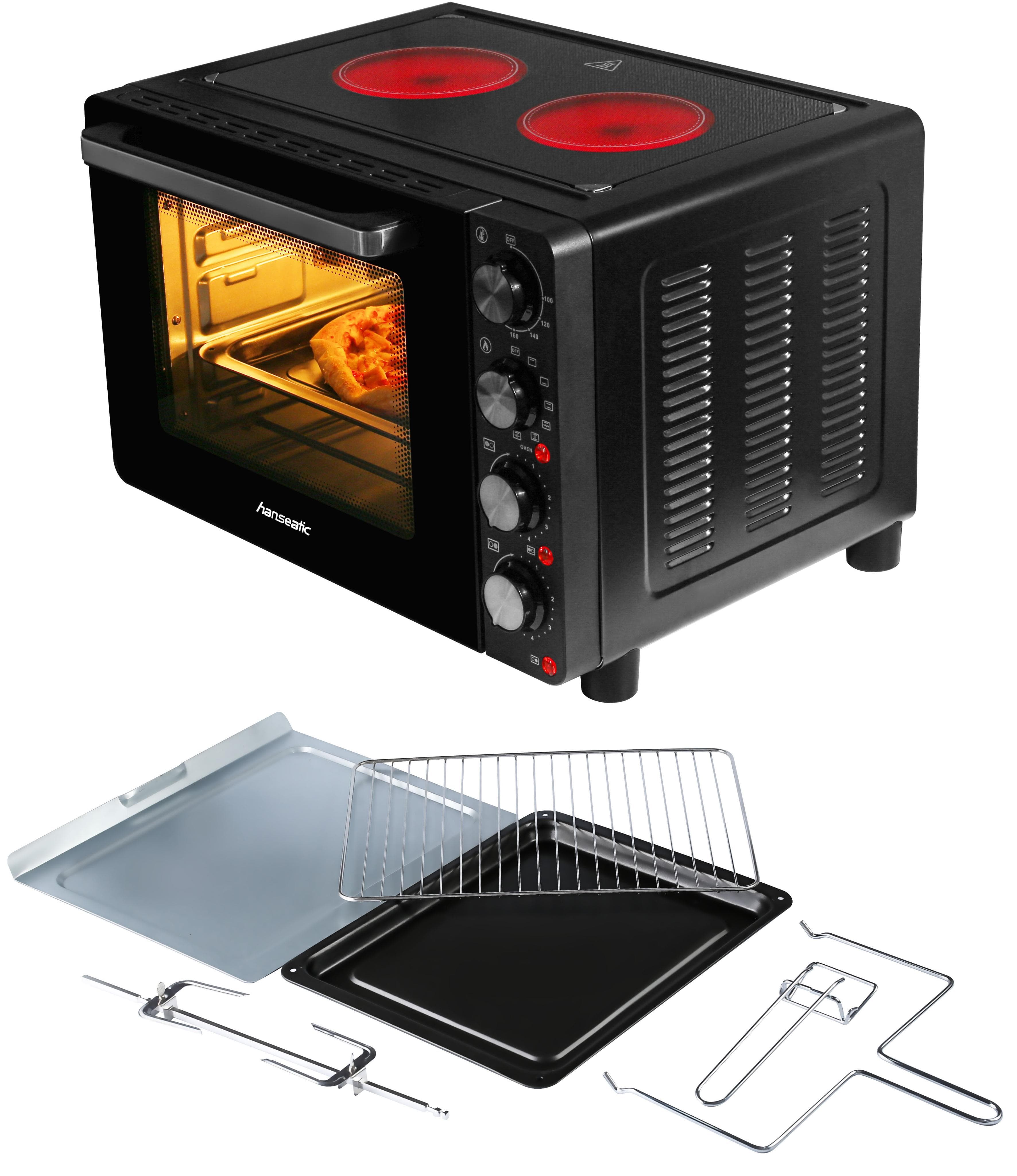 HANSEATIC Multiofen HMO287BKB mit 2 Glaskeramik-Kochfeldern, Schwarz