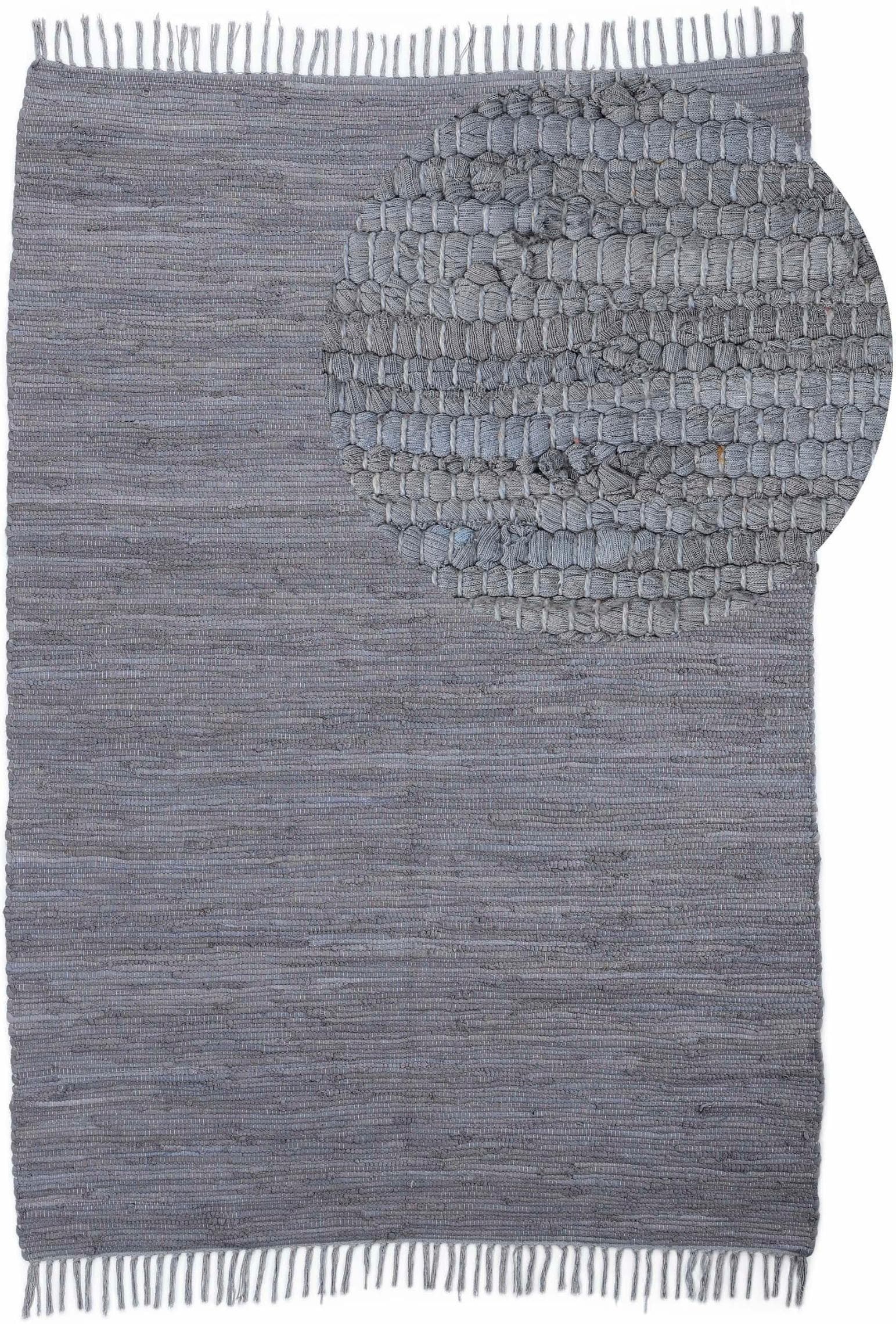 Home Affaire Handgewebter Baumwollteppich Handweb Uni - Wendeteppich mit Fransen