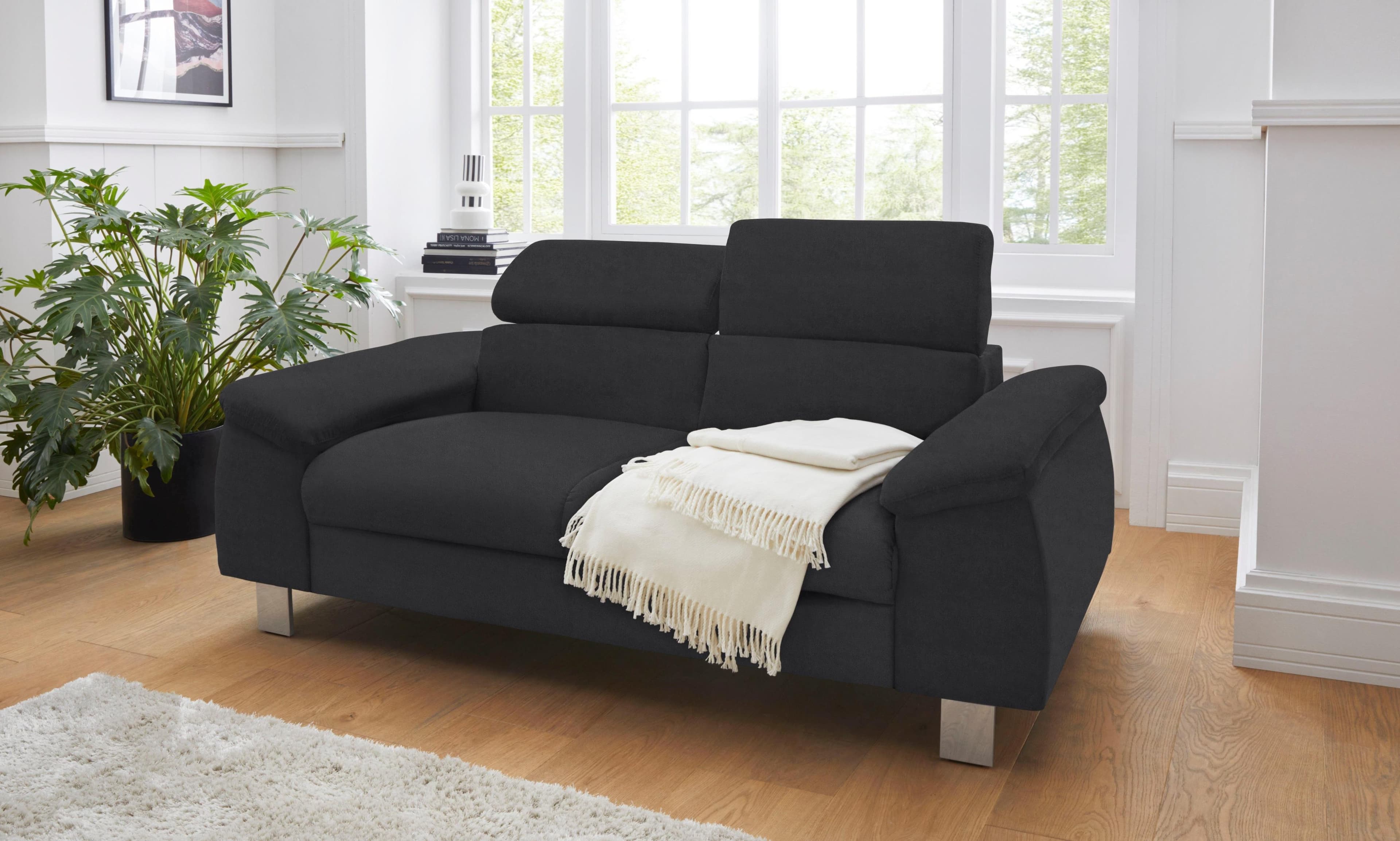 Polstergarnitur COTTA Komaris 2er-Sofa & Hocker schwarz