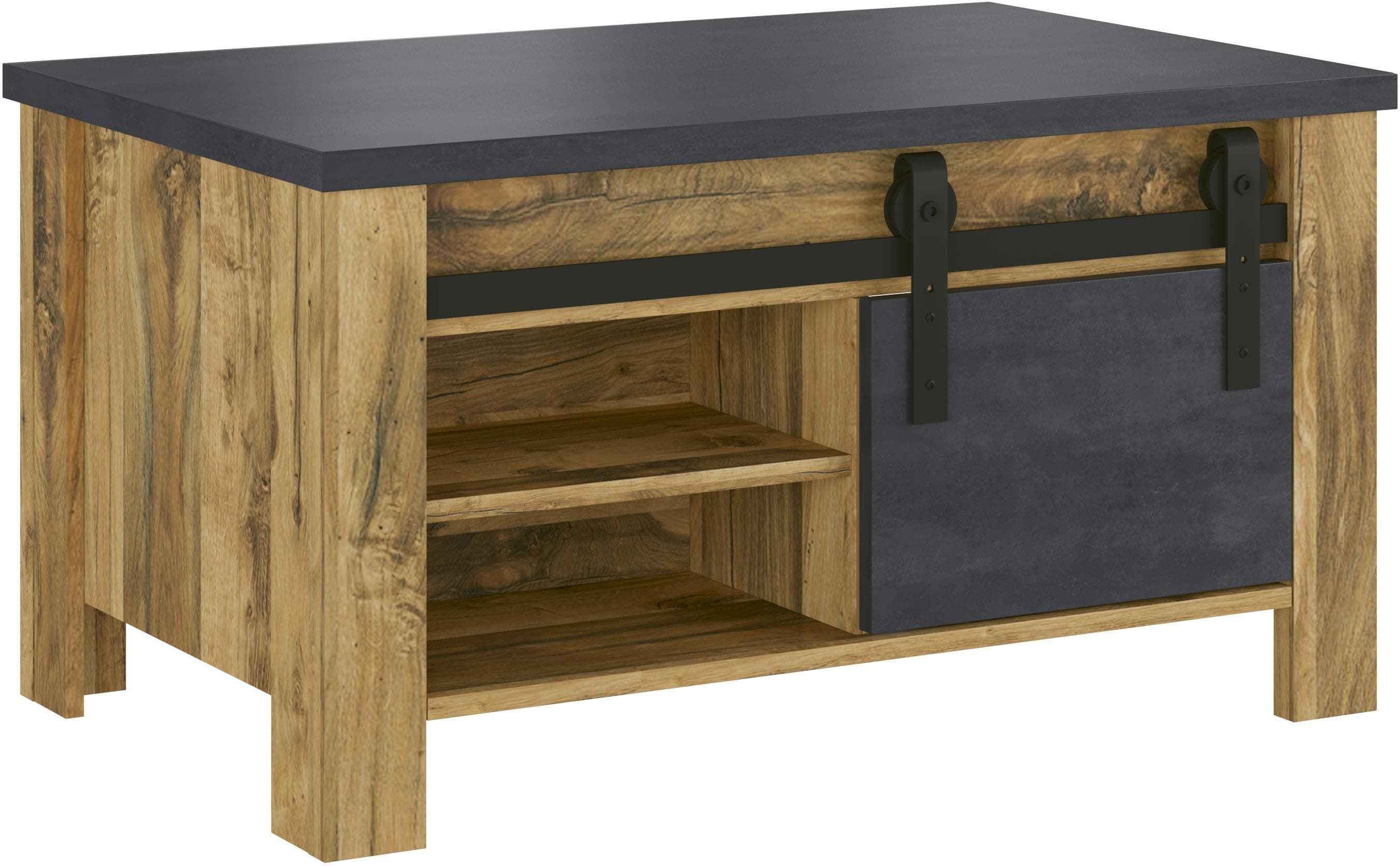 Couchtisch York Beistelltisch Wohnzimmertisch mit Scheunentorbeschlag Anthrazit