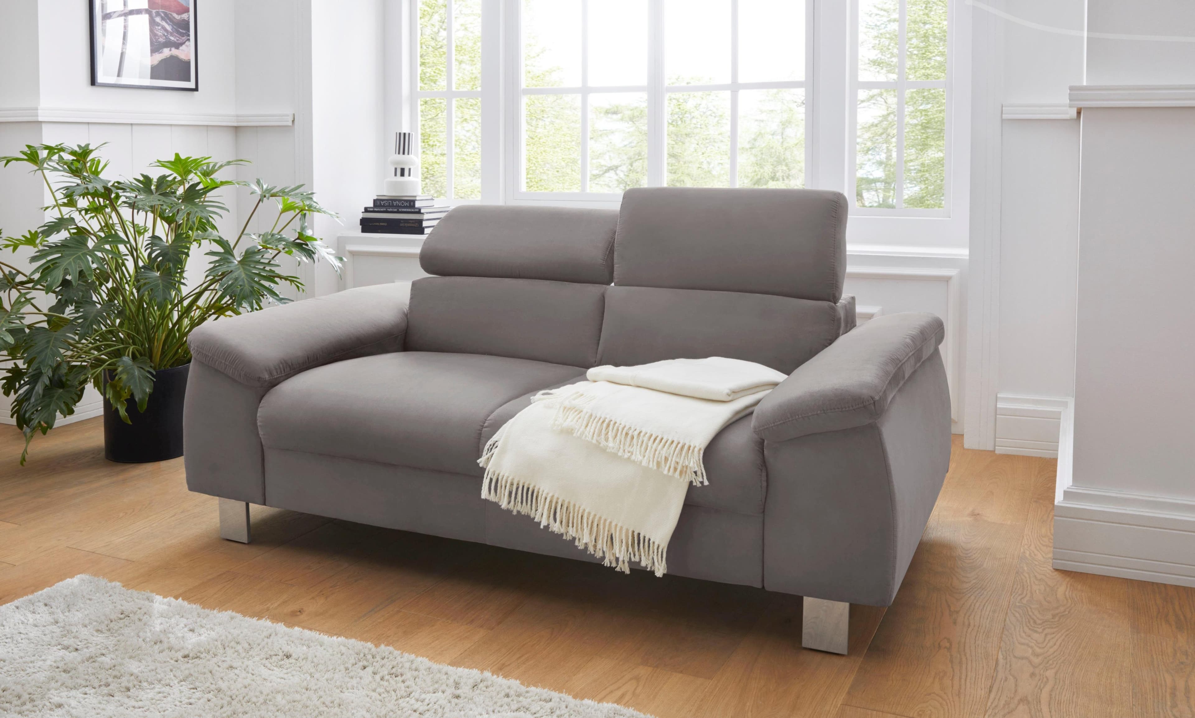 Polstergarnitur COTTA Komaris 2er-Sofa & Hocker grau