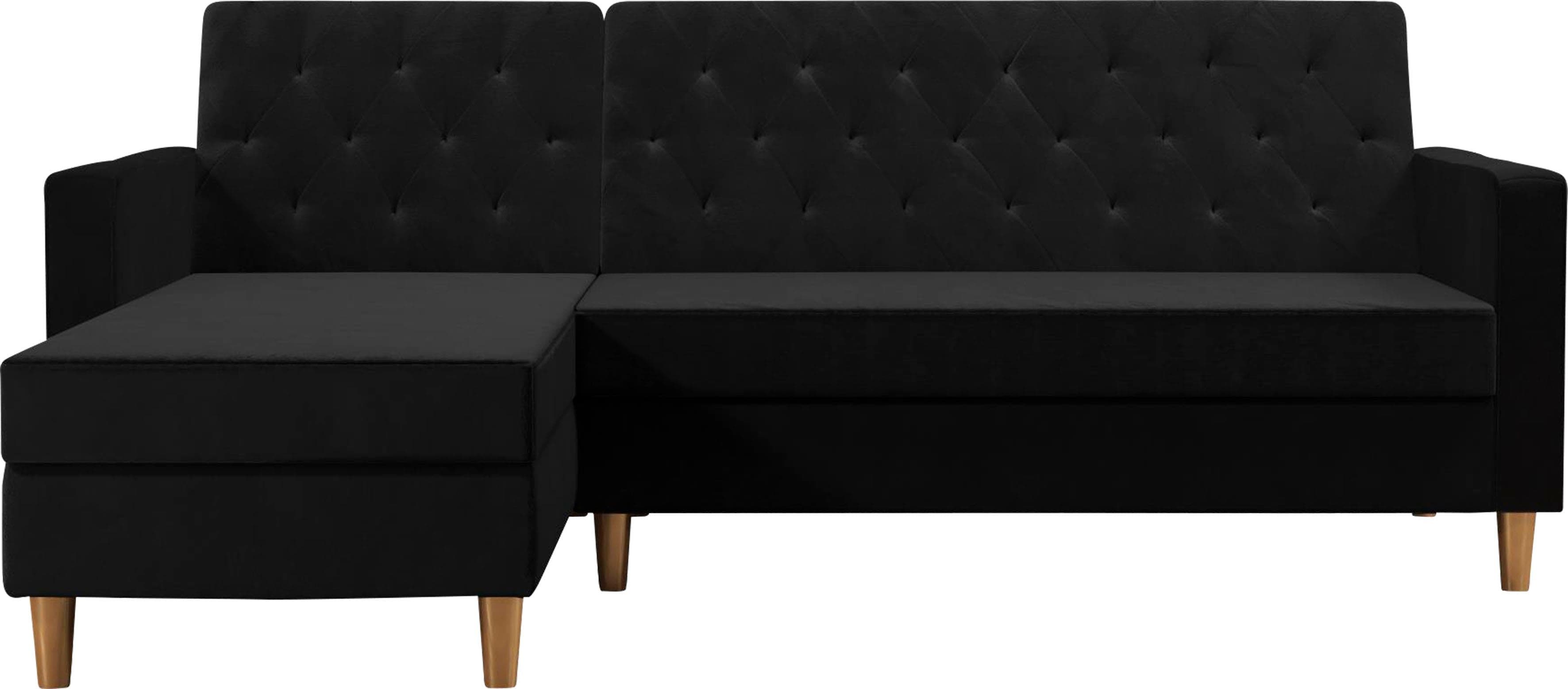 Ecksofa Liberty L-Form Schwarz Velours Schlaffunktion