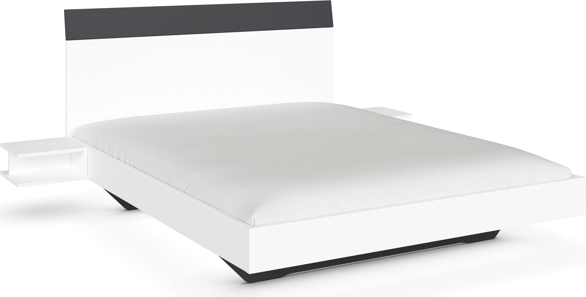 Schwebendes Bett mit hohem Kopfteil und Nachtkonsolen