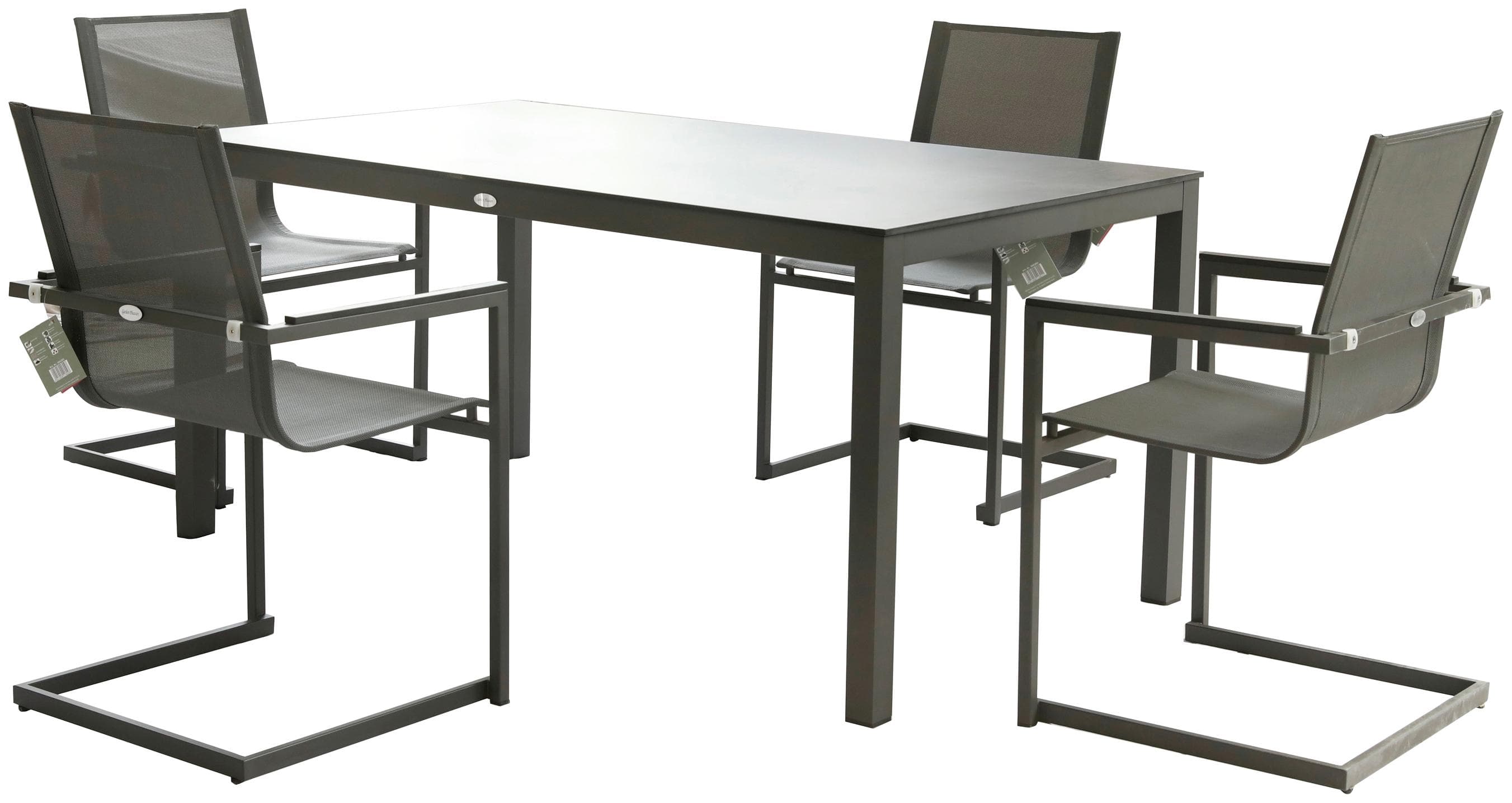 Anthrazitfarbene Essgruppe aus Edelstahl für Garten & Terrasse