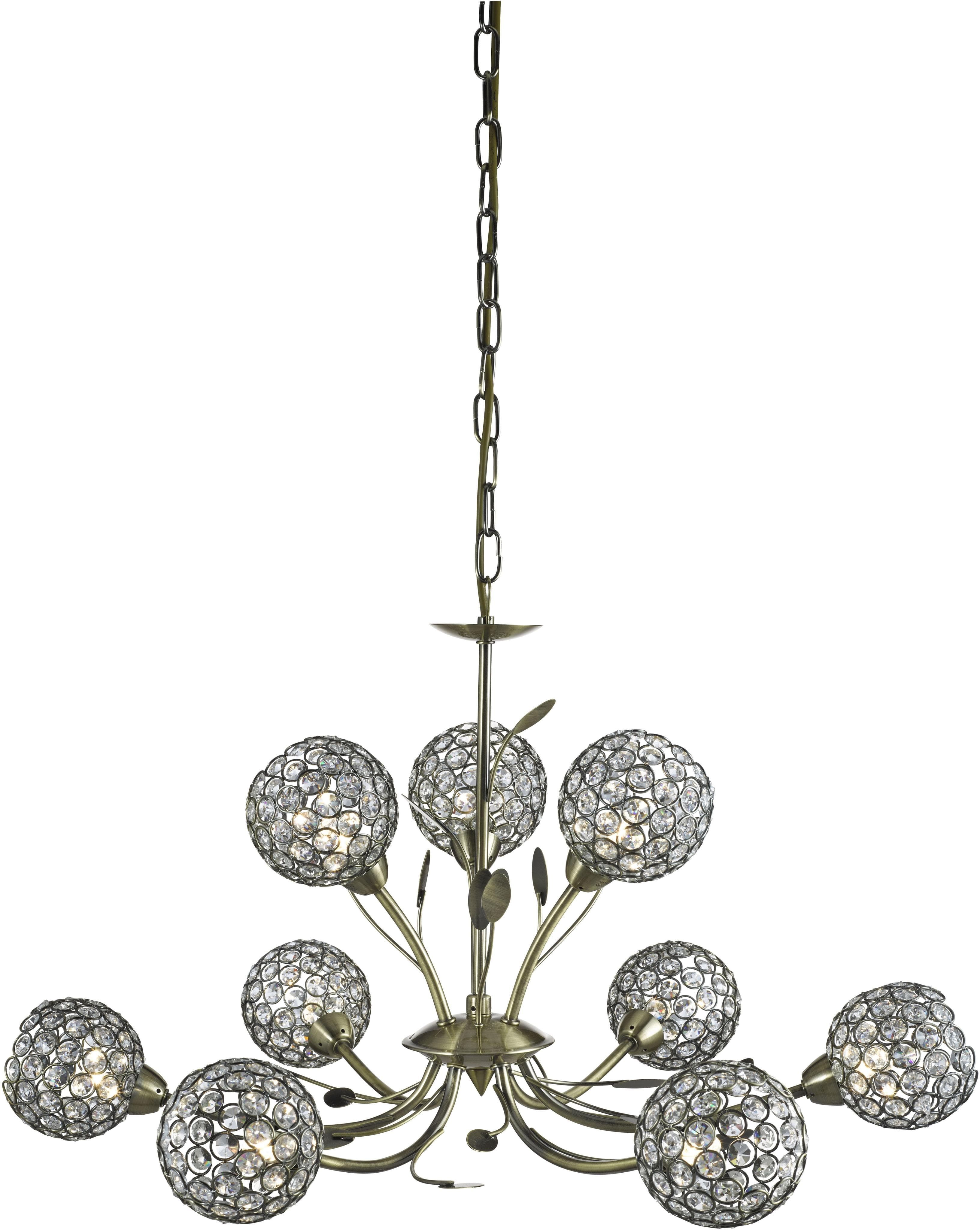 Kronleuchter Bellis II, altmessingfarben, Glas, 9-flg., G9