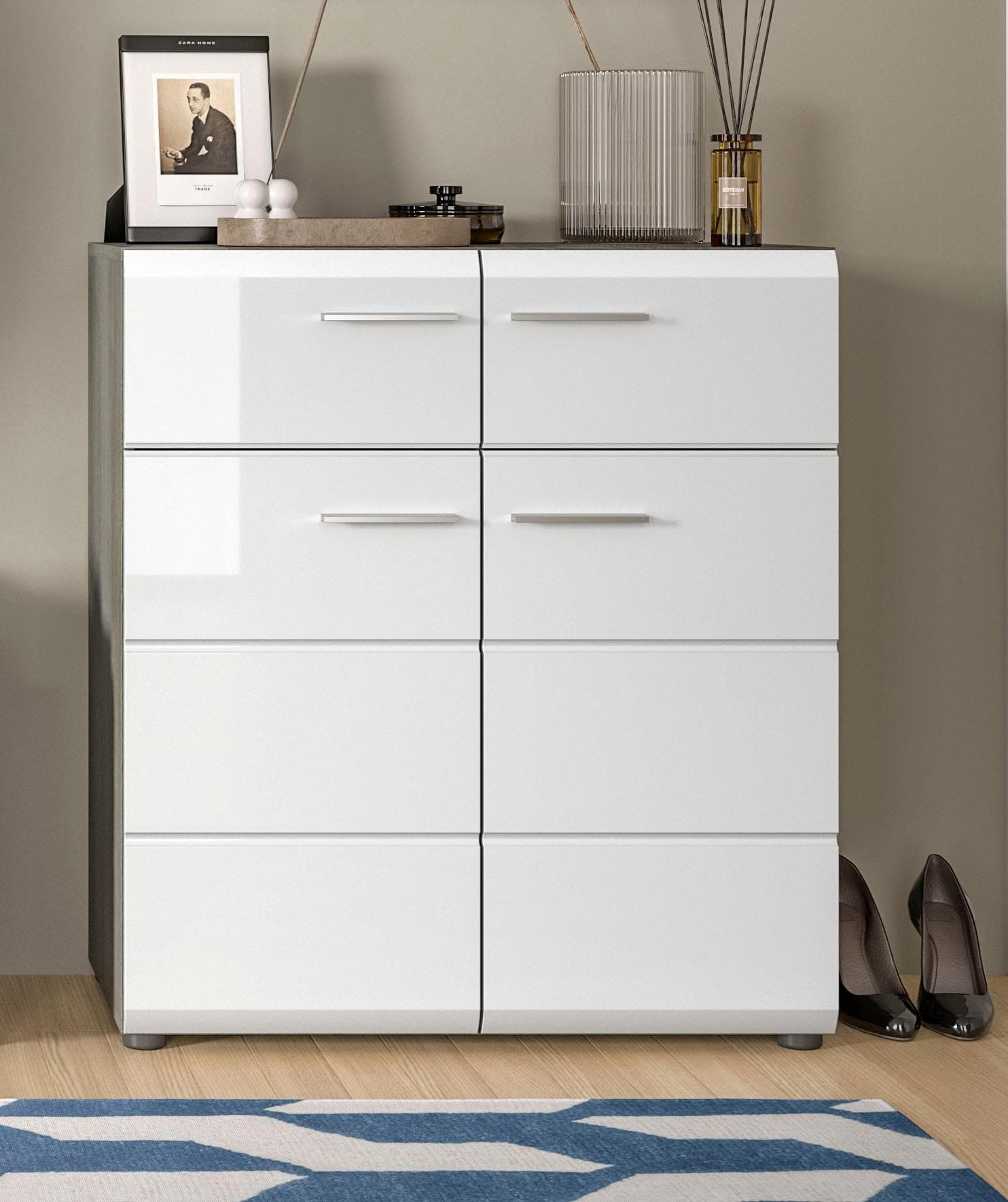 Hochglanz-Schuhschrank mit 2 Türen und Schubladen