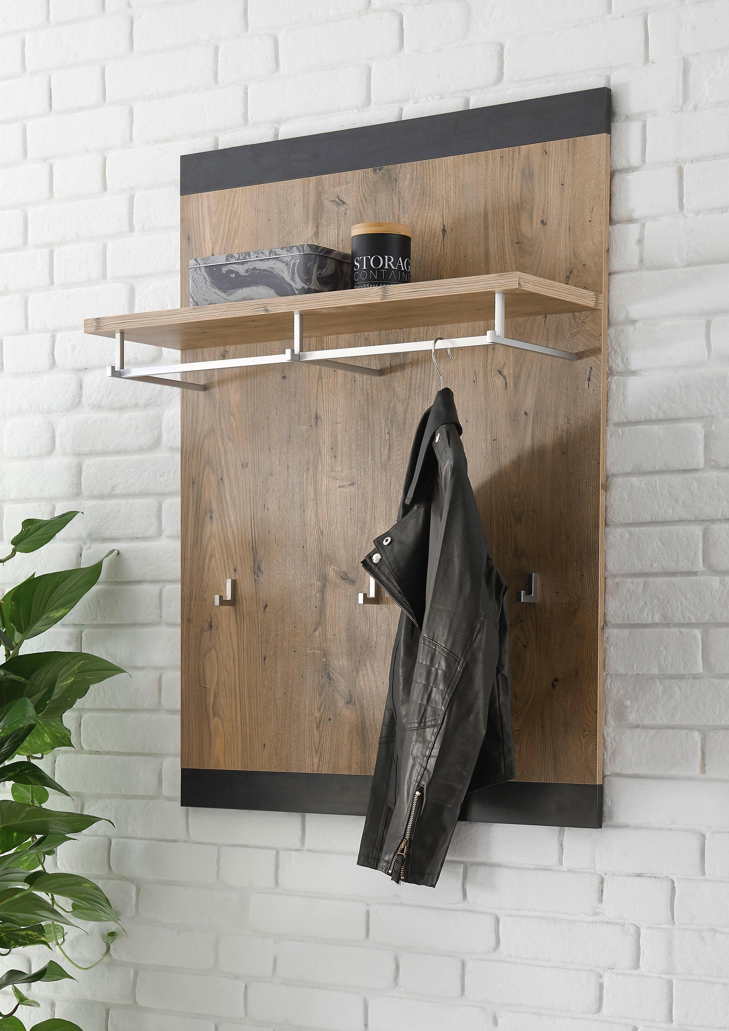 INOSIGN Garderobenpaneel Bruegge - Kastanienfarbenes Holz mit Silbermetall