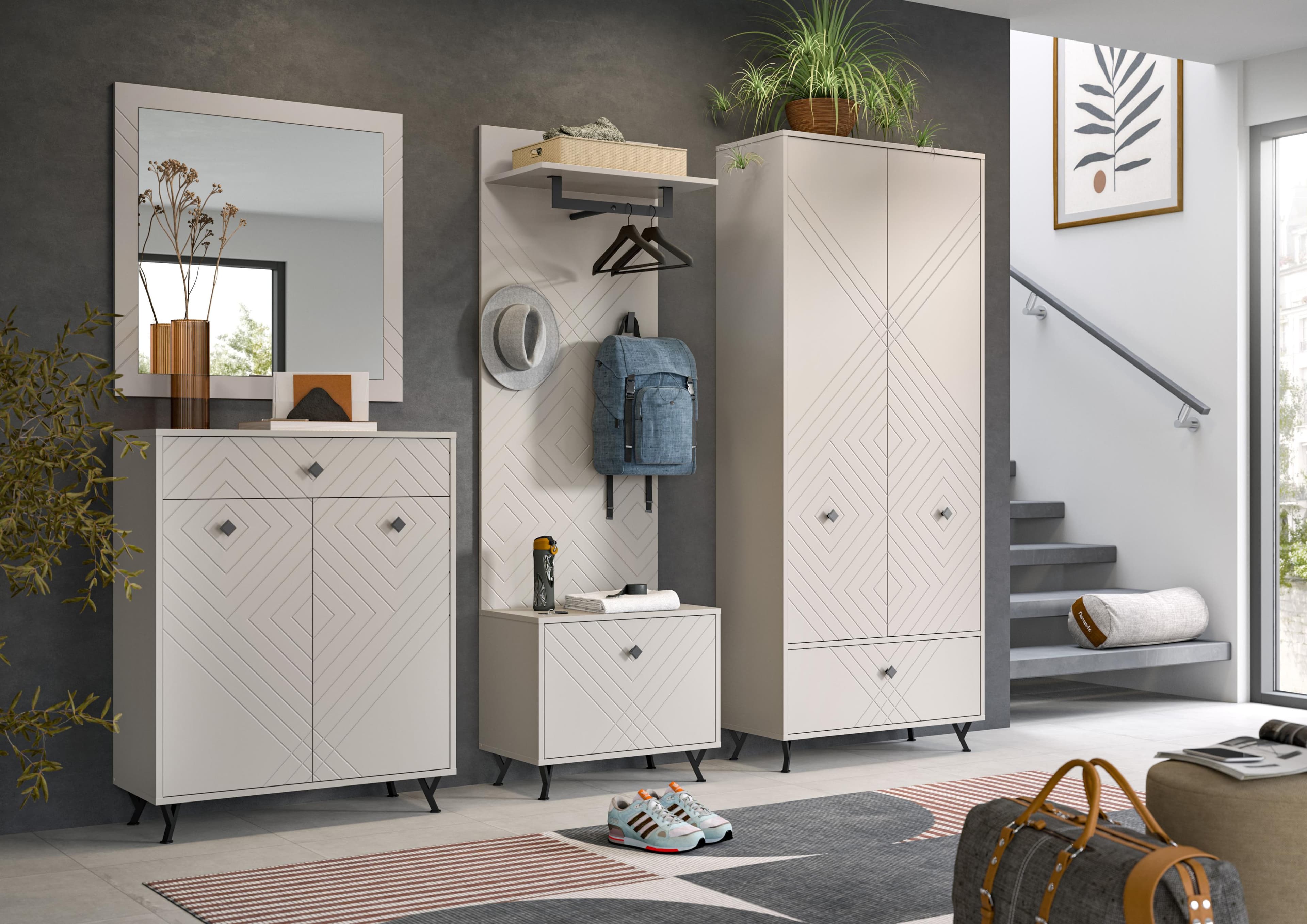 Flurgarderoben-Set mit Ornamentfräsung (5-teilig)