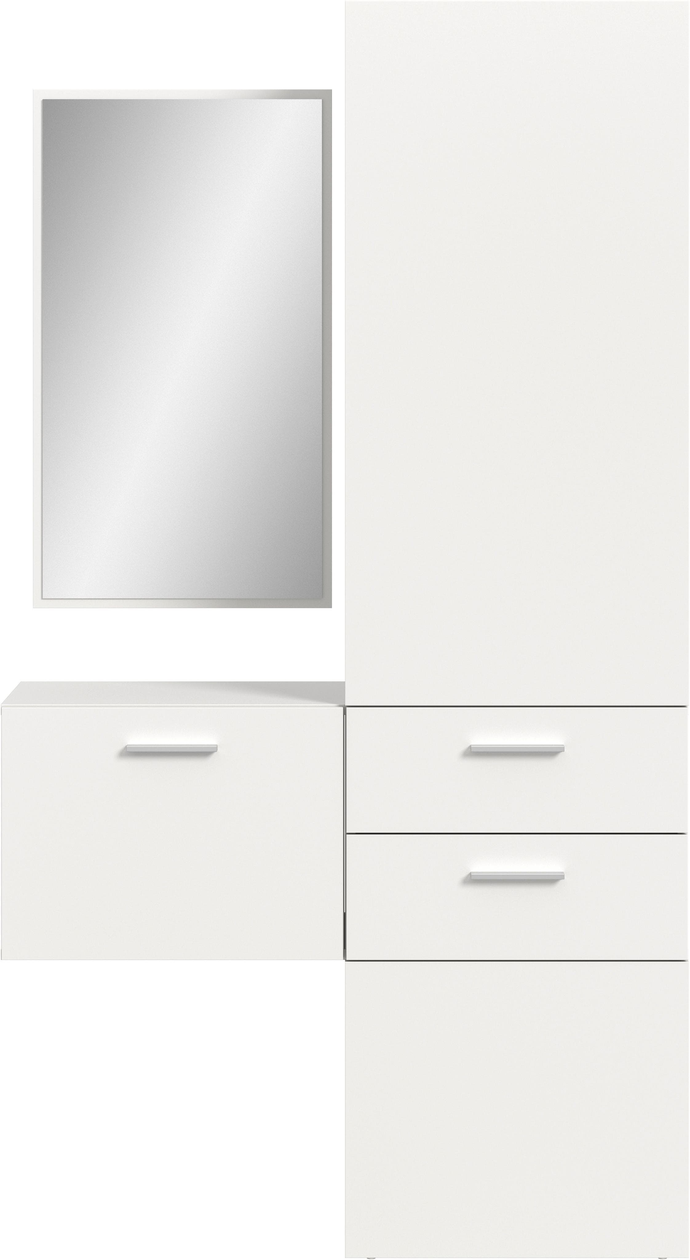 Garderoben-Set INOSIGN, weiß melamin, Garderobenset Breite 104 cm, Spiegel, 2 Schubladen