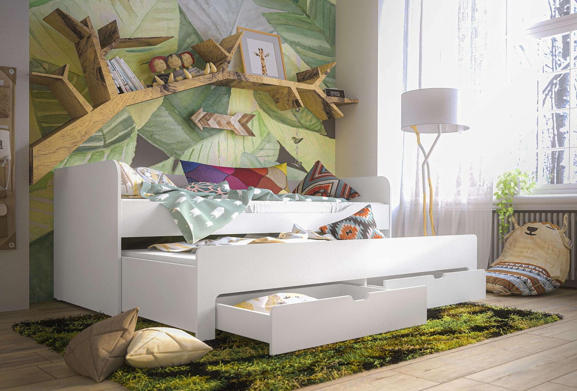 INOSIGN Jugendbett Tulsa: Weißes Bett mit Ausziehbarer Liegefläche & Schubladen