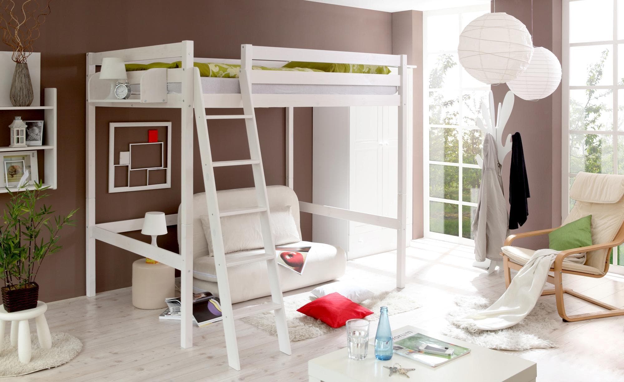 TICAA Hochbett mit Rollrost in Kiefernmassivholz