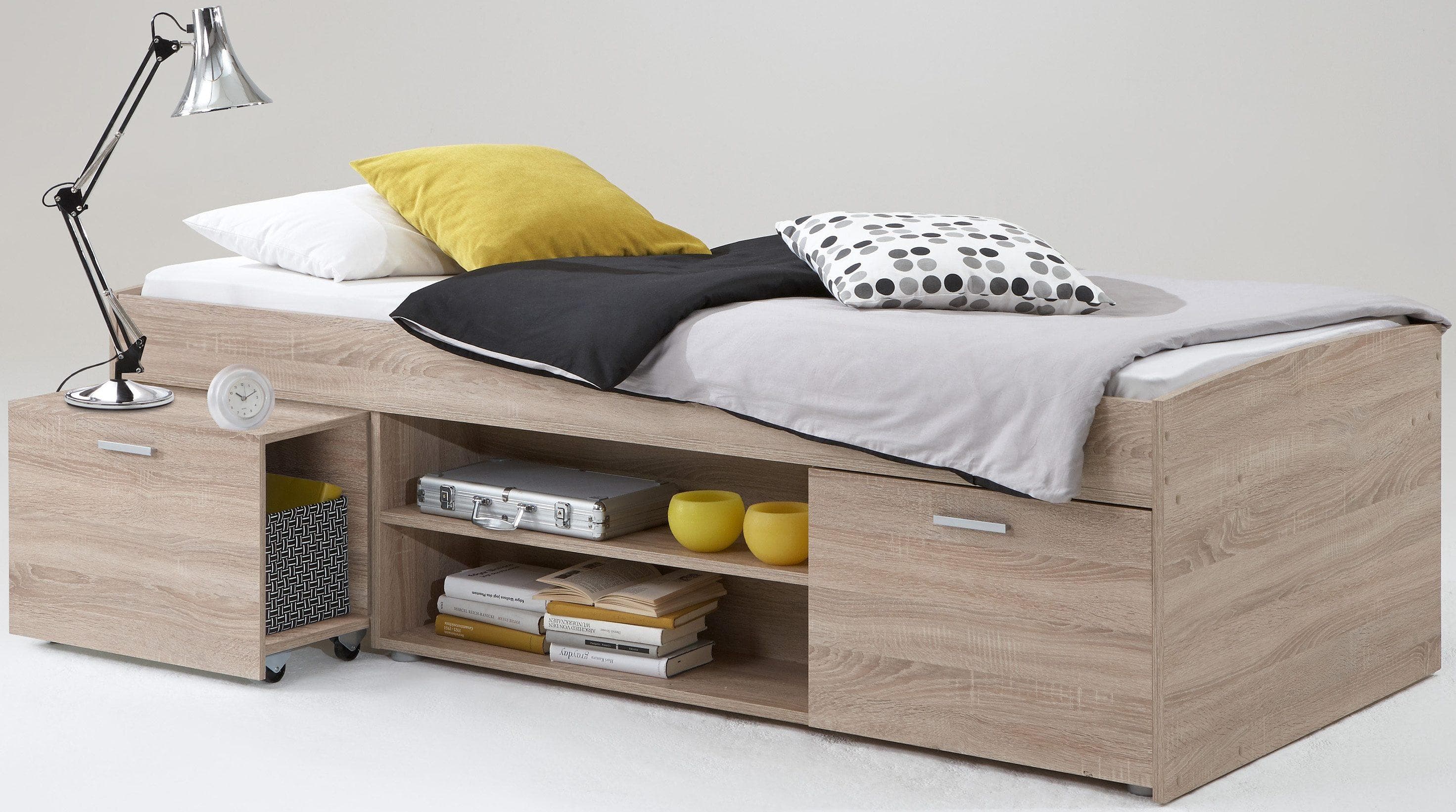 FMD Funktionsbett Braun Ausziehbarer Nachttisch