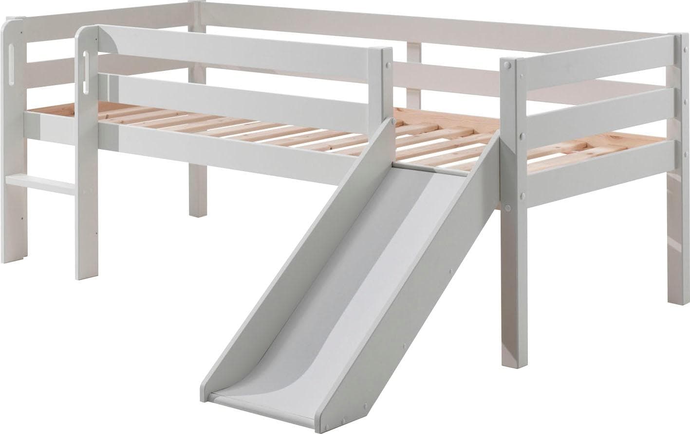 Niedriges Spielbett mit Rutsche - Kiefernholz Weiß