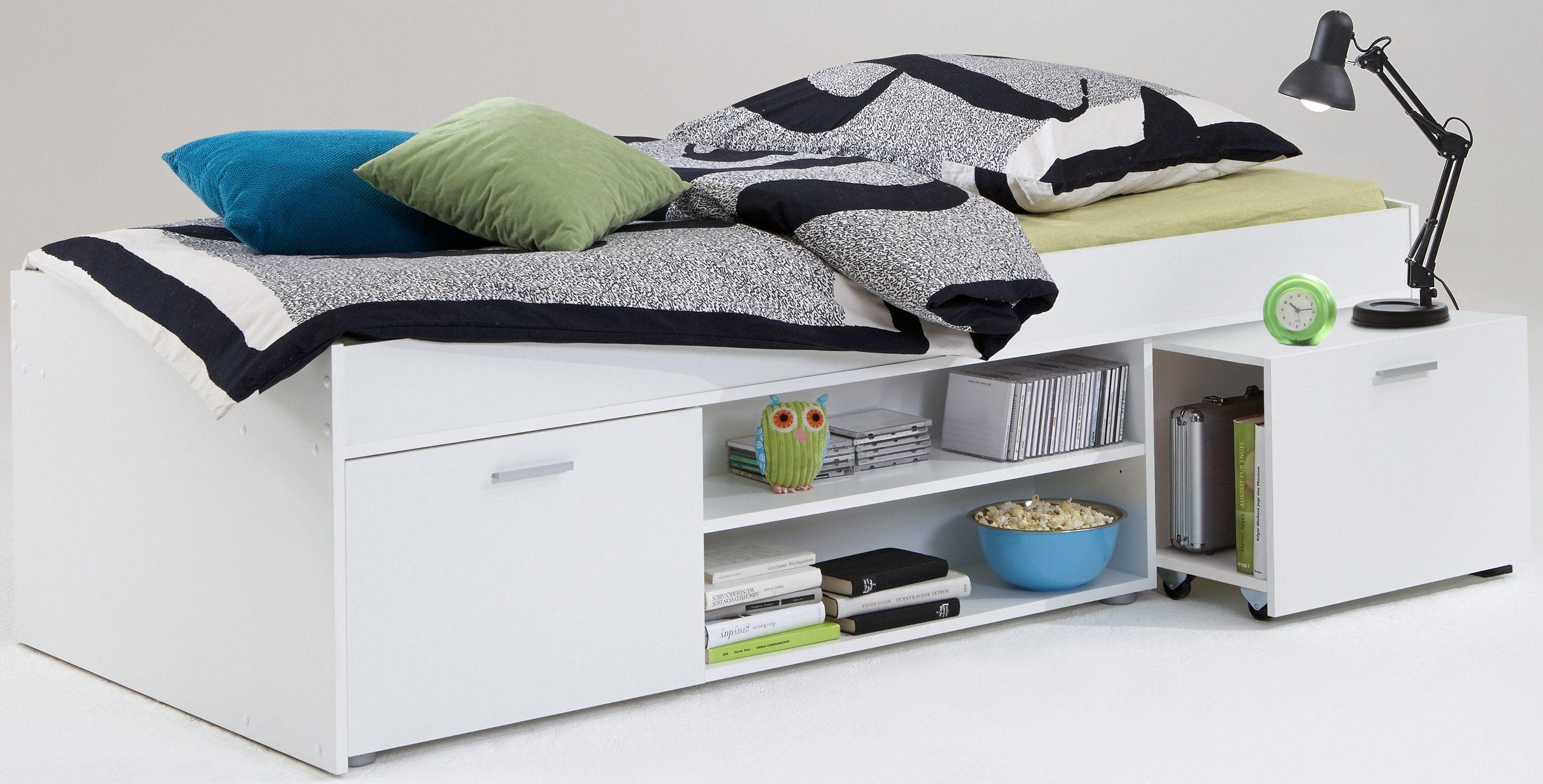 FMD Funktionsbett mit Stauraum und Nachttisch - Skandinavisches Design