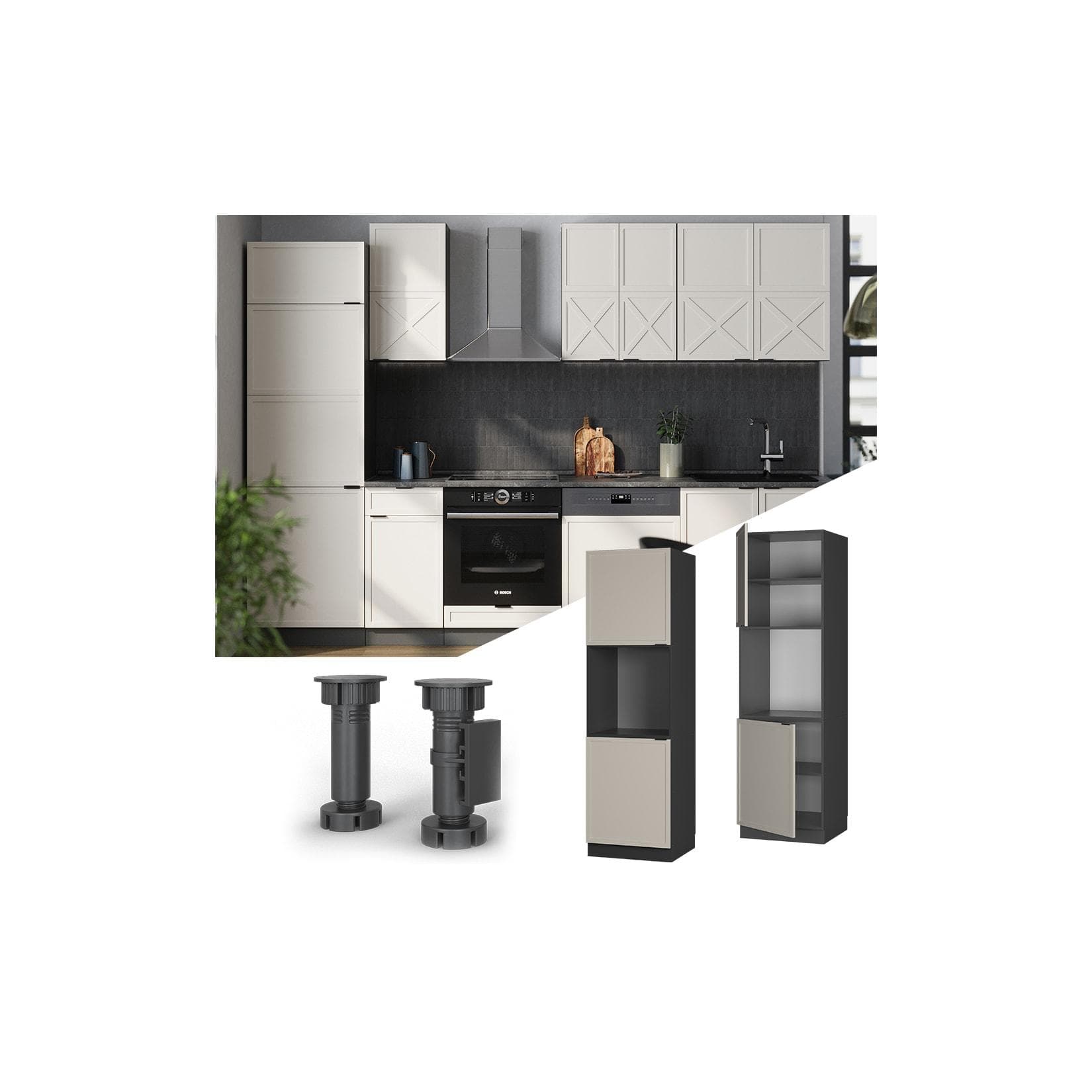 Vicco Vorratsschrank Fame-Line Grau-Beige 2 Türen