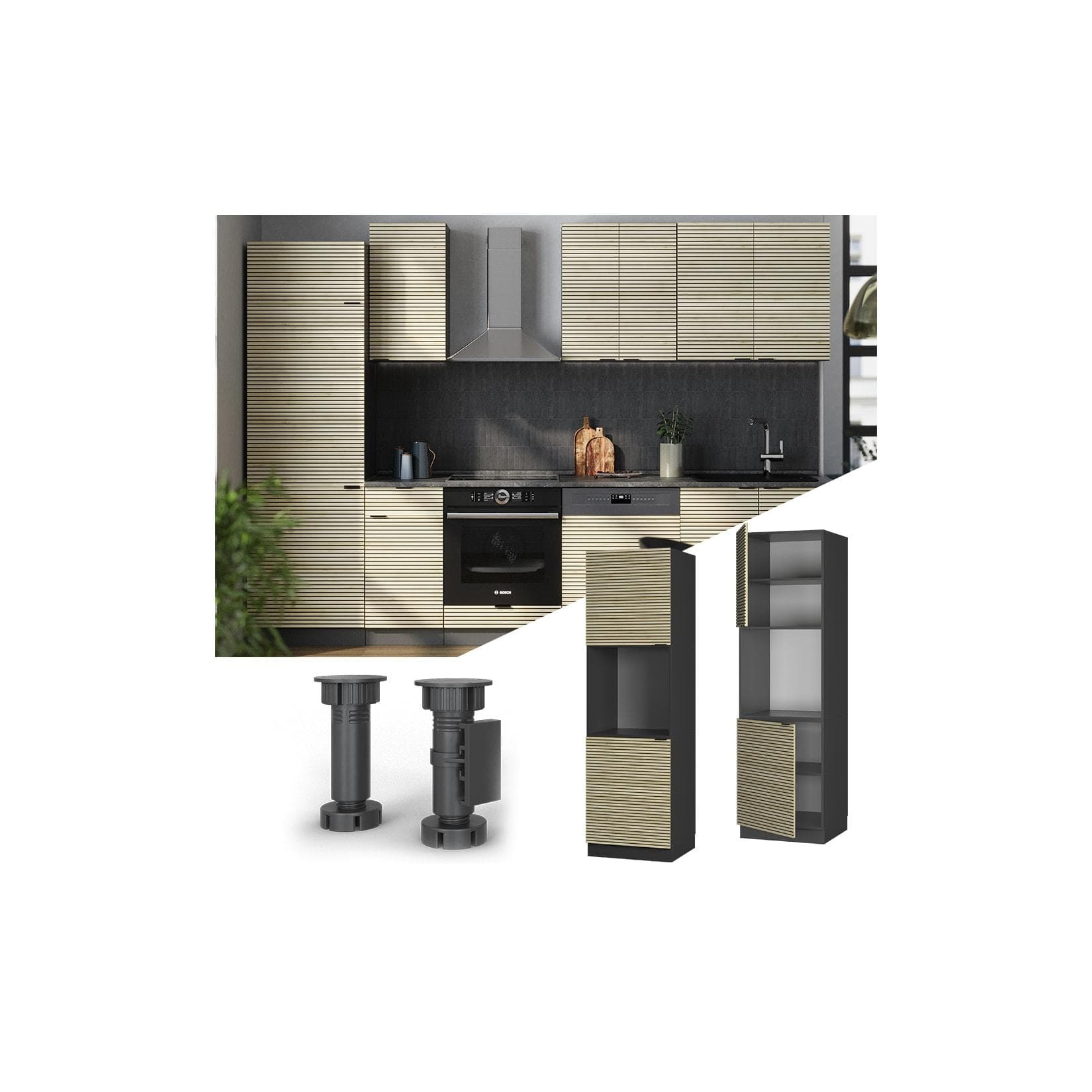 Vicco Vorratsschrank Fame-Line Anthrazit Eiche 2 Türen