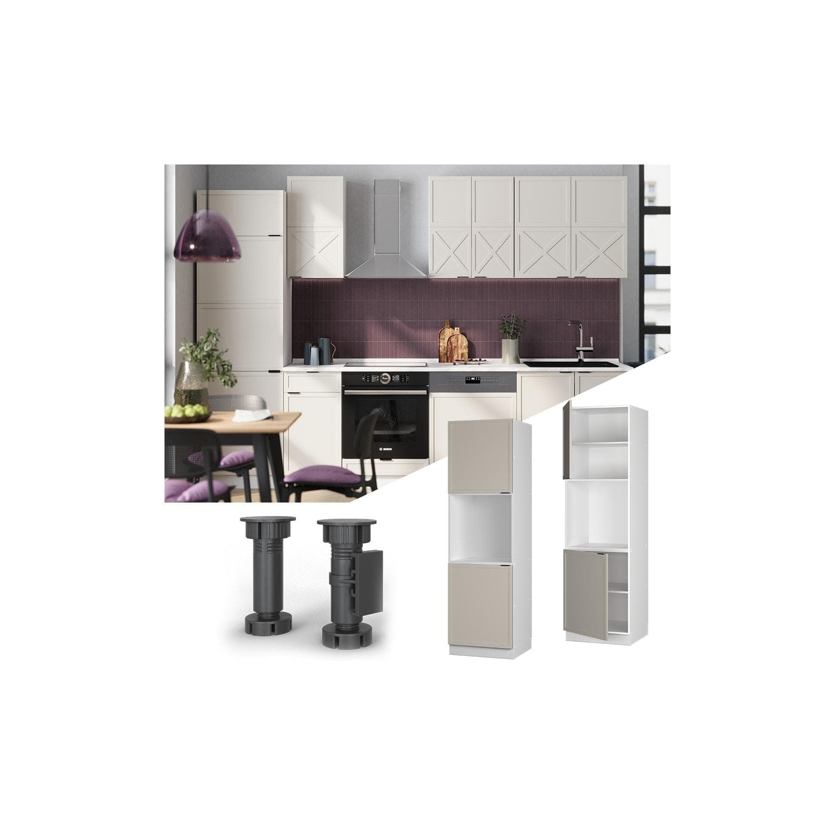 Vicco Vorratsschrank Fame-Line Weiß Grau-Beige 2 Türen