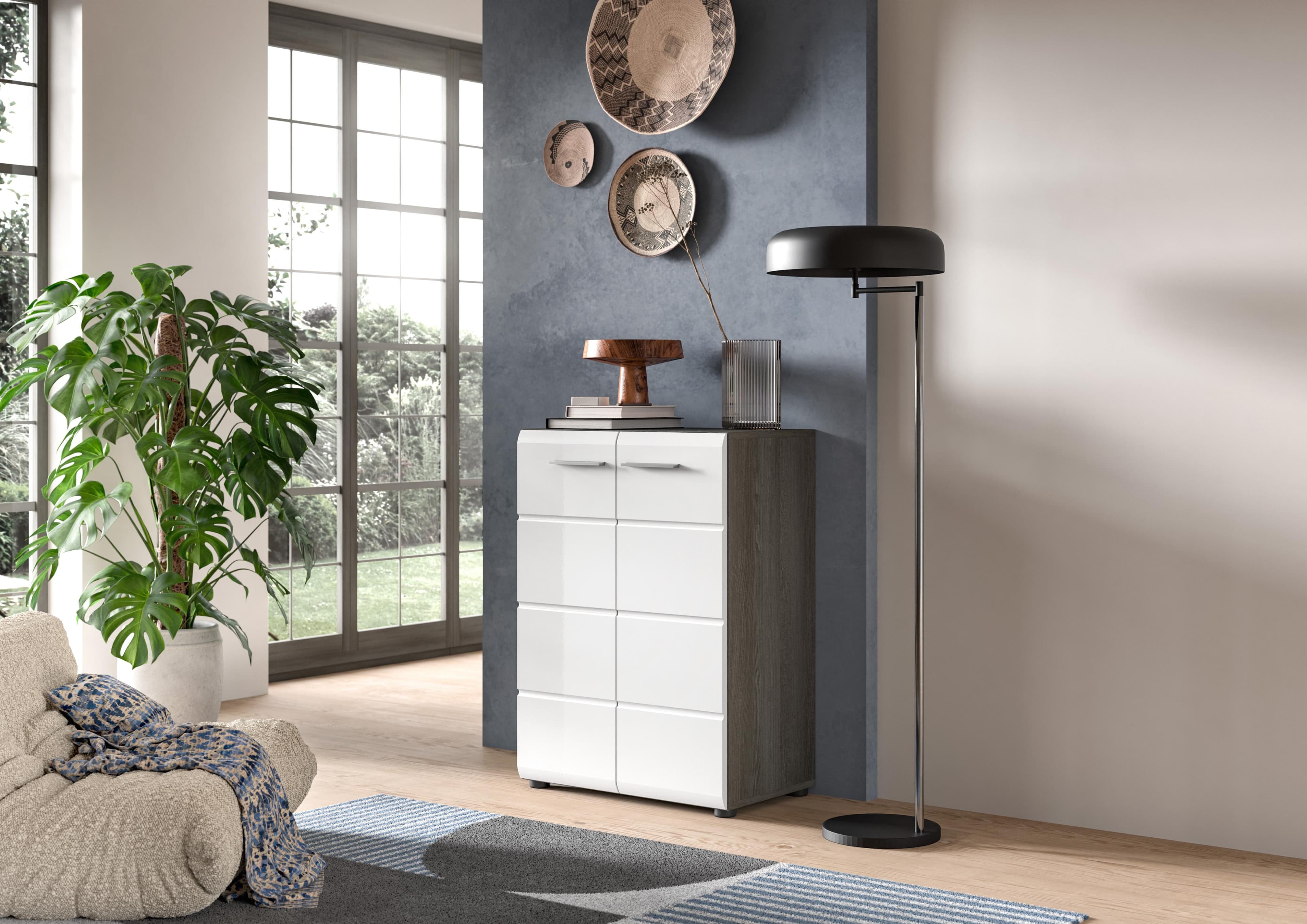 Rauchsilber-Hochglanz Kommode | Modernes Sideboard Design