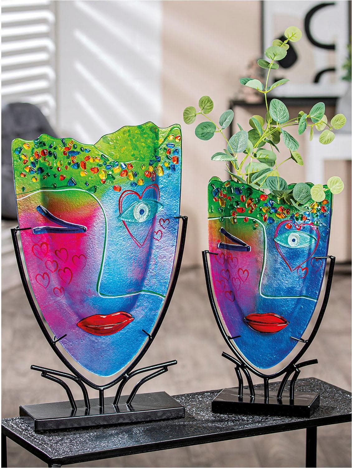 CASABLANCA BY GILDE Designvase Face Twinkle Bodenvase bunt Glas Metall