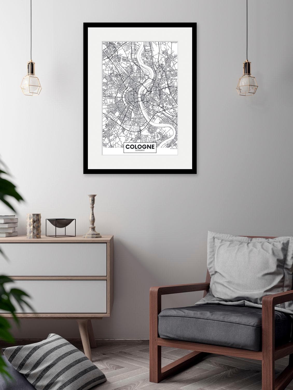QUEENCE Bild Cologne Stadtkarte Schwarz Weiß 50x70 cm