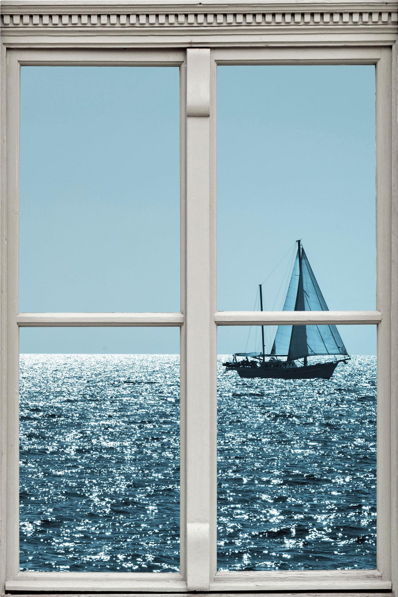 Wandsticker QUEENCE Segelboot Blau 3D Fenster
