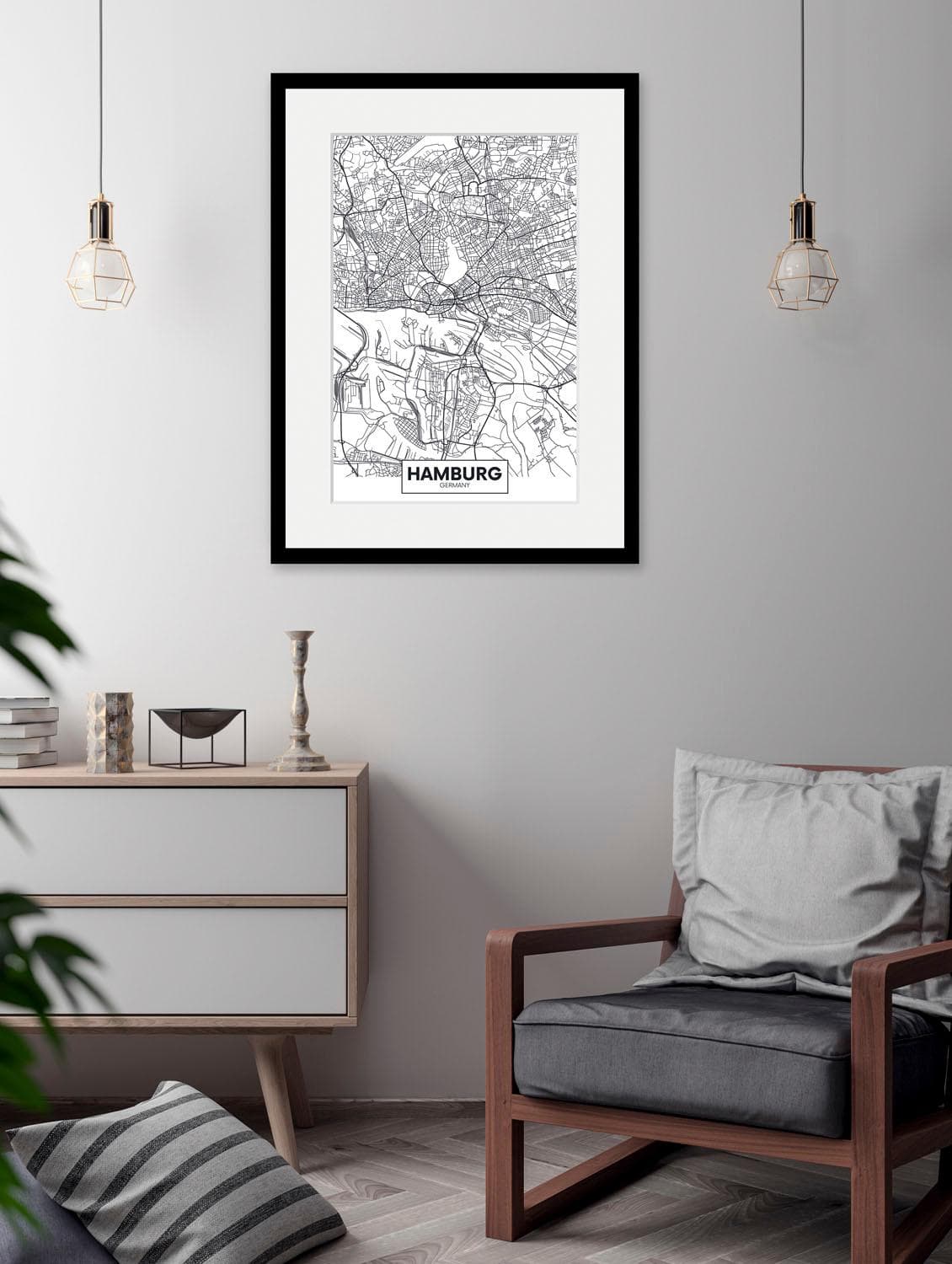 QUEENCE Bild Hamburg Stadtkarte Schwarz Weiß Acrylglas