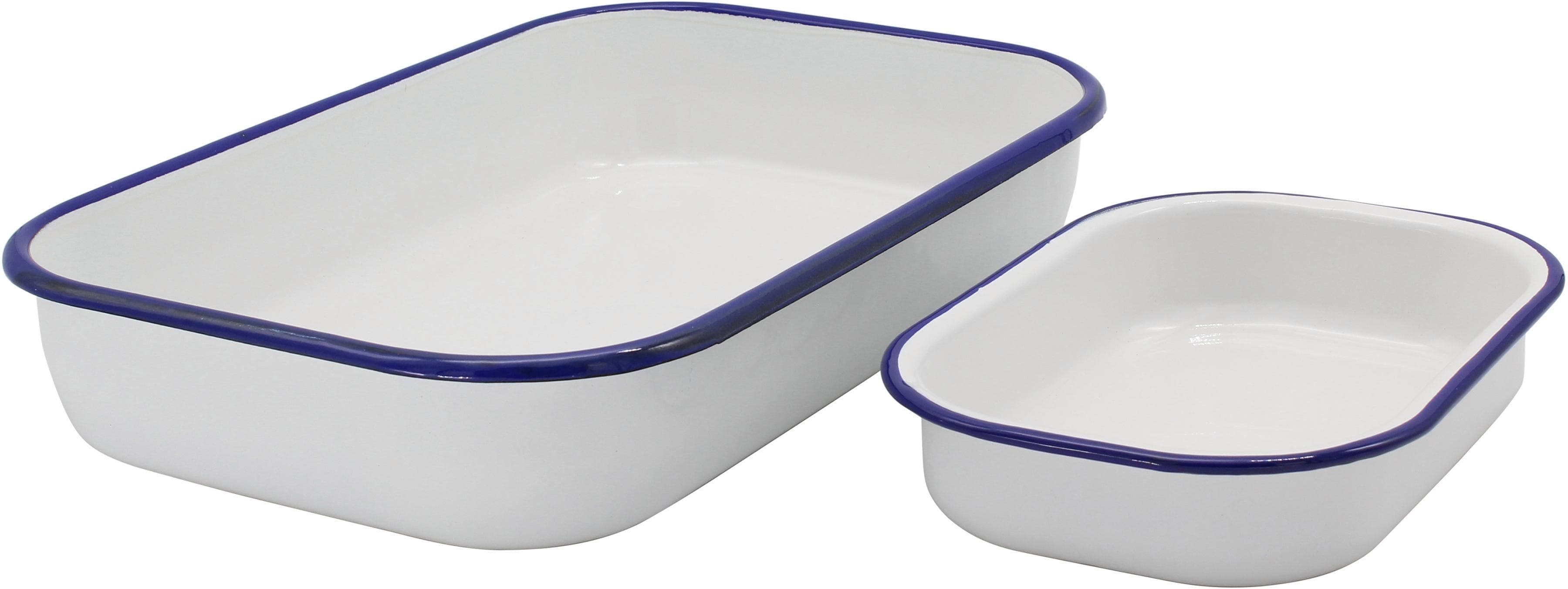 KRÜGER "Husum" Auflaufformen-Set weiß/blau, Emaille, 20x21cm