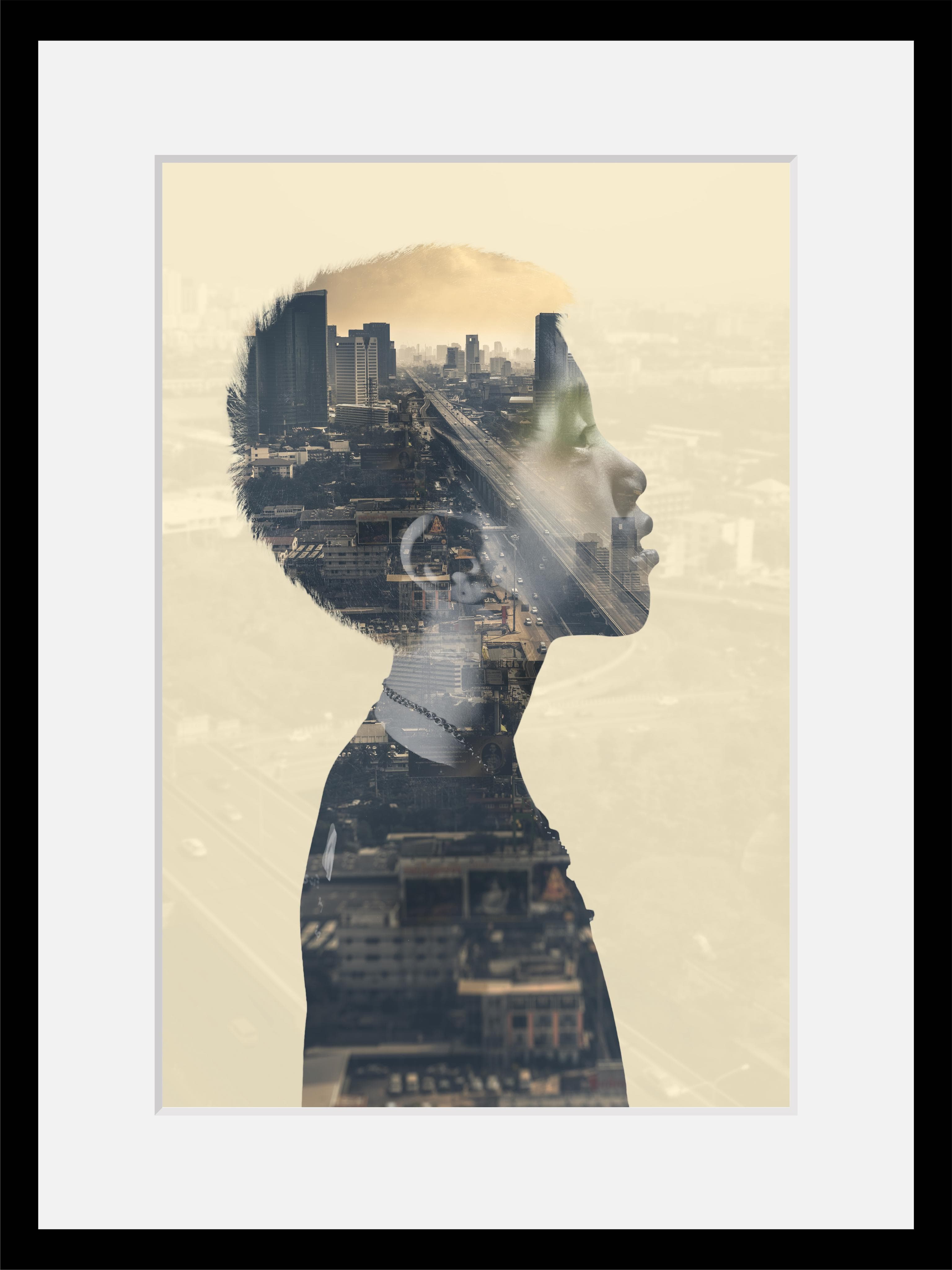 QUEENCE Wandbild Jong Grau-Gelb mit Schwarzem Rahmen