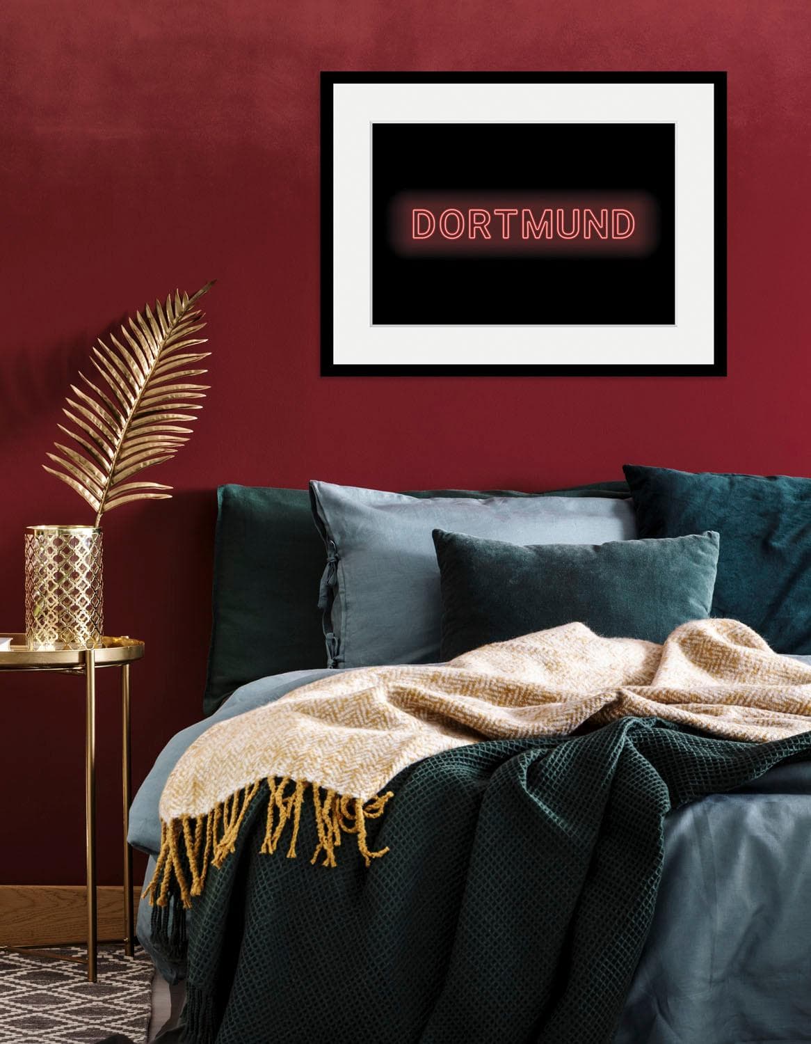 QUEENCE Bild Dortmund Lights Rot Schwarz 40x30 cm Wandbild
