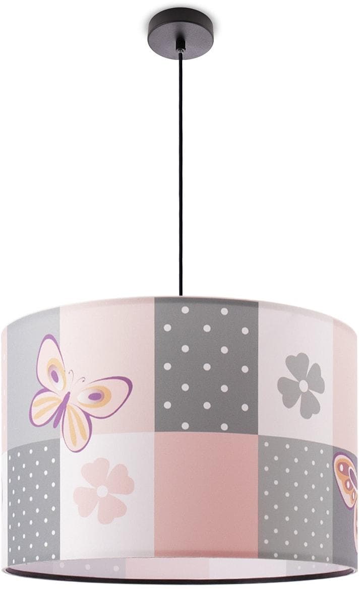 Paco Home Pendelleuchte Cosmo 220 Rosa Schmetterling Blumen Karo E27
